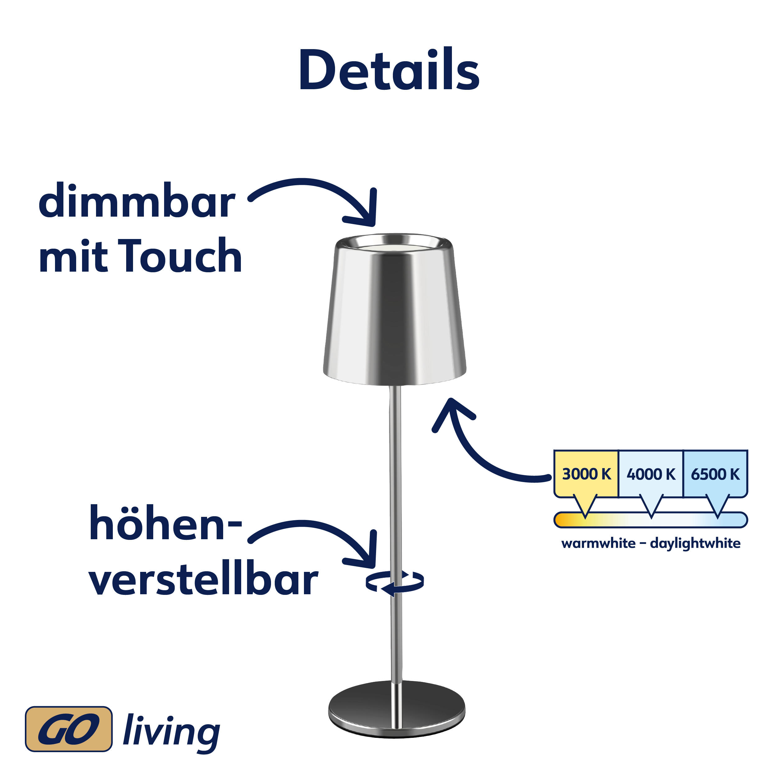 MÜLLER-LICHT LED-Akku-Tischleuchte Holly, 3 W, 300 lm, silber MÜLLER-LICHT LED-Akku-Tischleuchte Holly, 3 W, 300 lm, silber