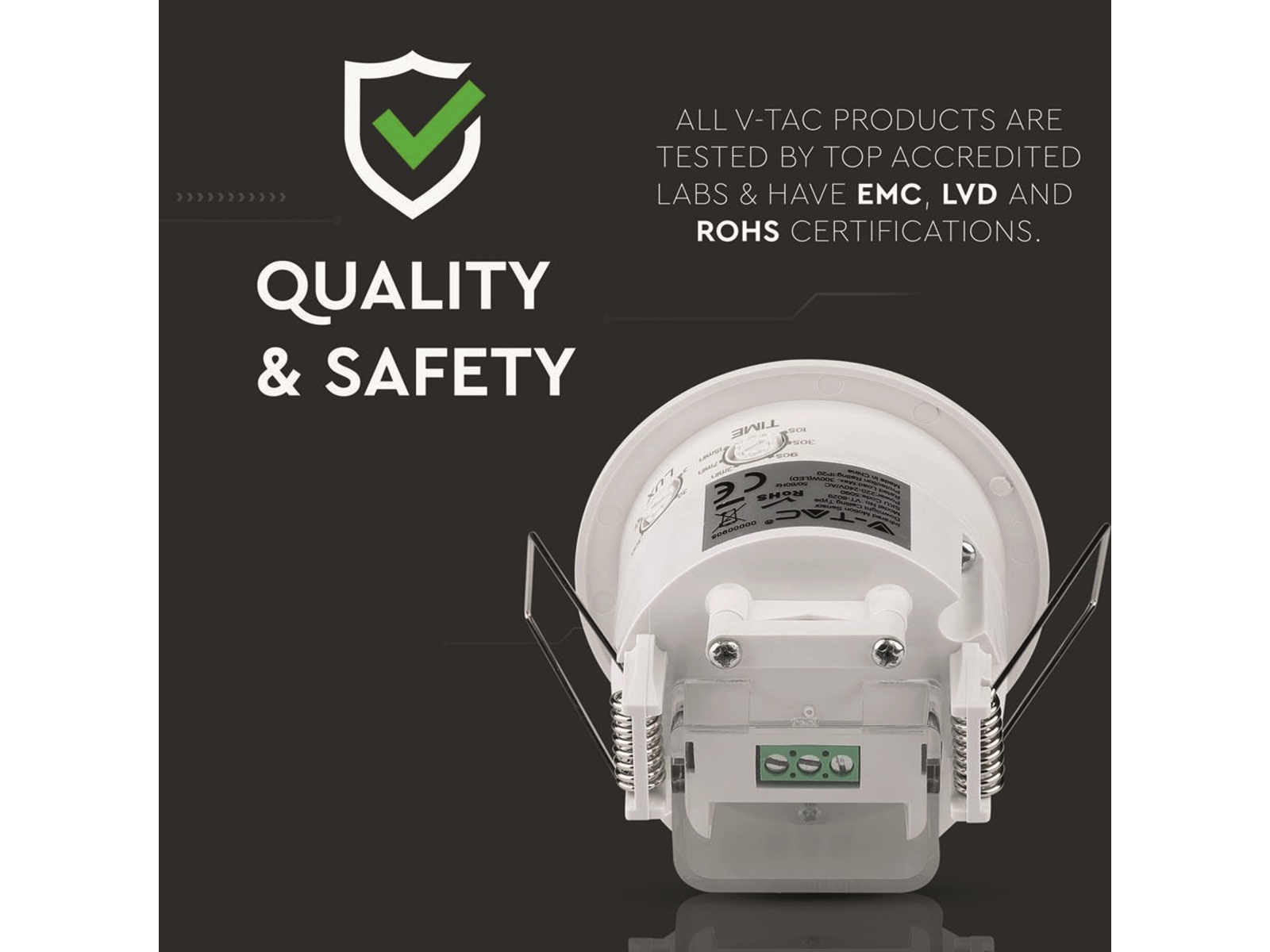 V-TAC Einbaubewegungsmelder VT-5090, 360°, IP20, weiß V-TAC Einbaubewegungsmelder VT-5090, 360°, IP20, weiß