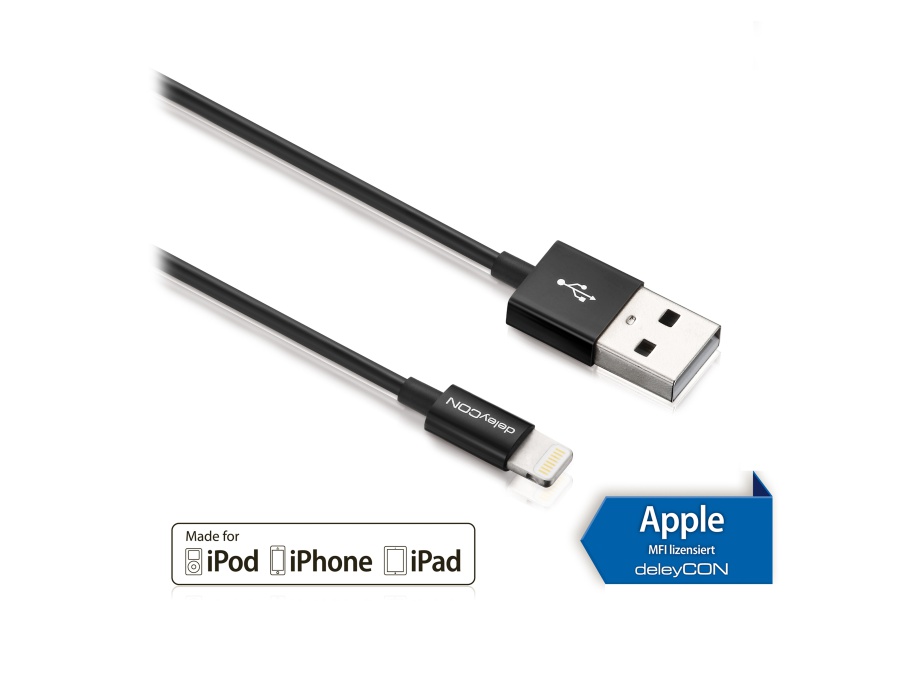 DELEYCON USB-Daten/Ladekabel MK-MK402 für Apple, 0,5 m, schwarz DELEYCON USB-Daten/Ladekabel MK-MK402 für Apple, 0,5 m, schwarz