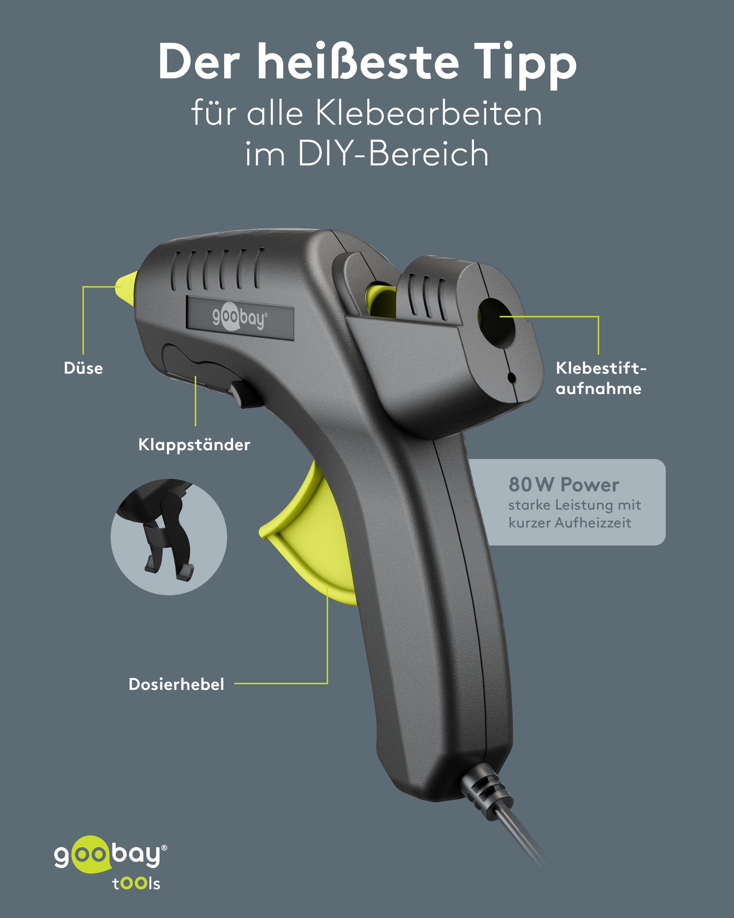 GOOBAY TOOLS Heißklebepistole Premium, 77824, 80 W, inkl. 2 Klebesticks GOOBAY TOOLS Heißklebepistole Premium, 77824, 80 W, inkl. 2 Klebesticks