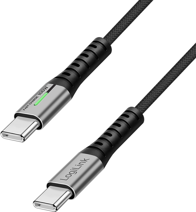 LOGILINK USB2.0 Kabel CU0424 USB-C M/USB-C M 100W Nylon Metal 2m schwarz LOGILINK USB2.0 Kabel CU0424 USB-C M/USB-C M 100W Nylon Metal 2m schwarz