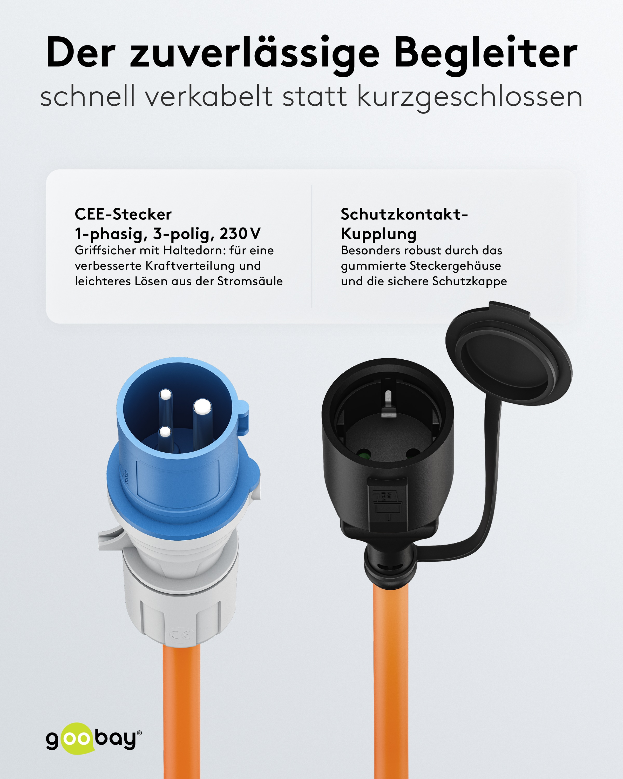GOOBAY CEE-Adapterkabel 76223, 1,5 m, Stecker zu Schutzkontakt Kupplung