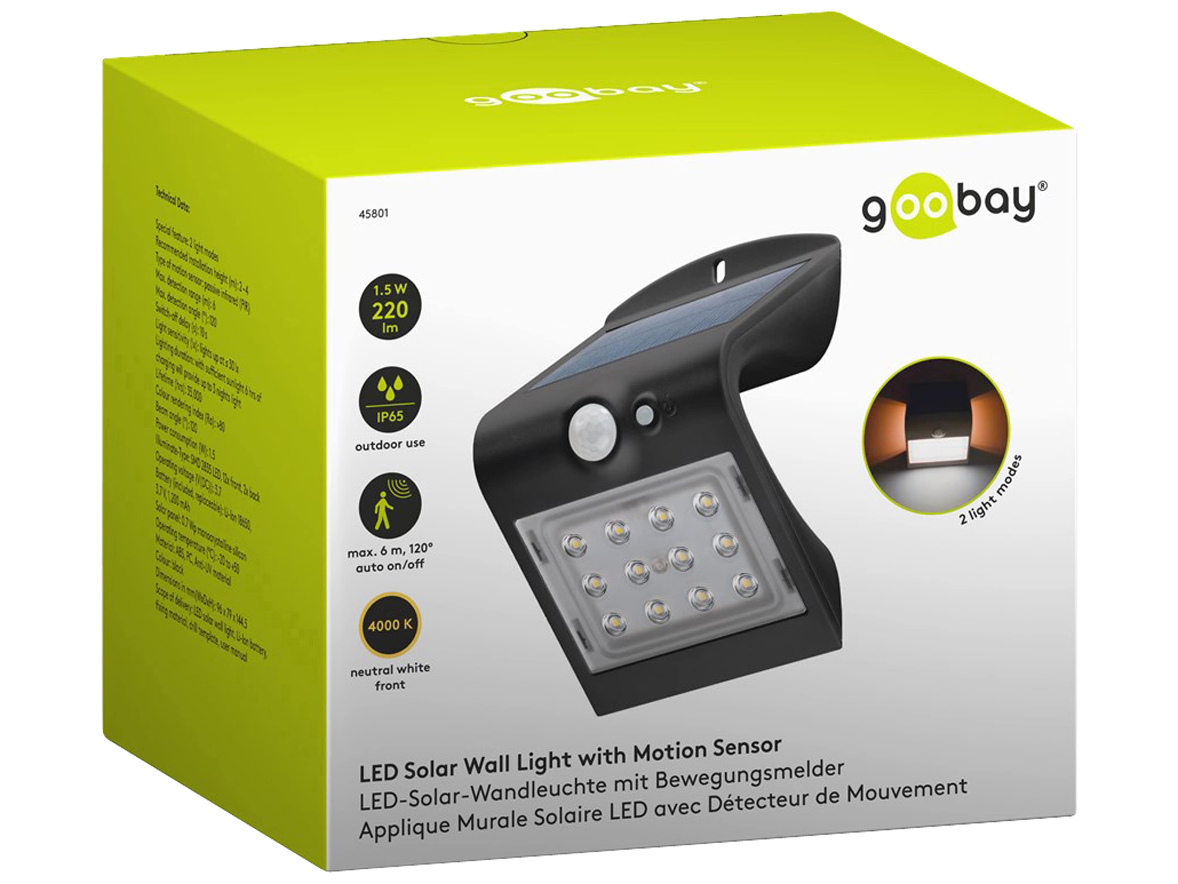 GOOBAY Solar LED-Wandleuchte mit Bewegungsmelder, 1,5W, schwarz GOOBAY Solar LED-Wandleuchte mit Bewegungsmelder, 1,5W, schwarz