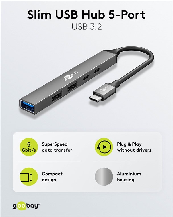 GOOBAY USB-C Hub 74460 Slim 5 Port USB-C auf USB-A GOOBAY USB-C Hub 74460 Slim 5 Port USB-C auf USB-A