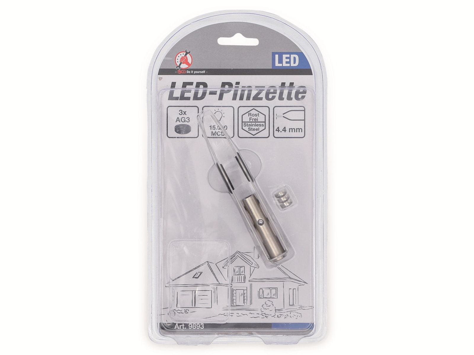 BGS TECHNIC LED-Pinzette DYT 9893, Edelstahl BGS TECHNIC LED-Pinzette DYT 9893, Edelstahl