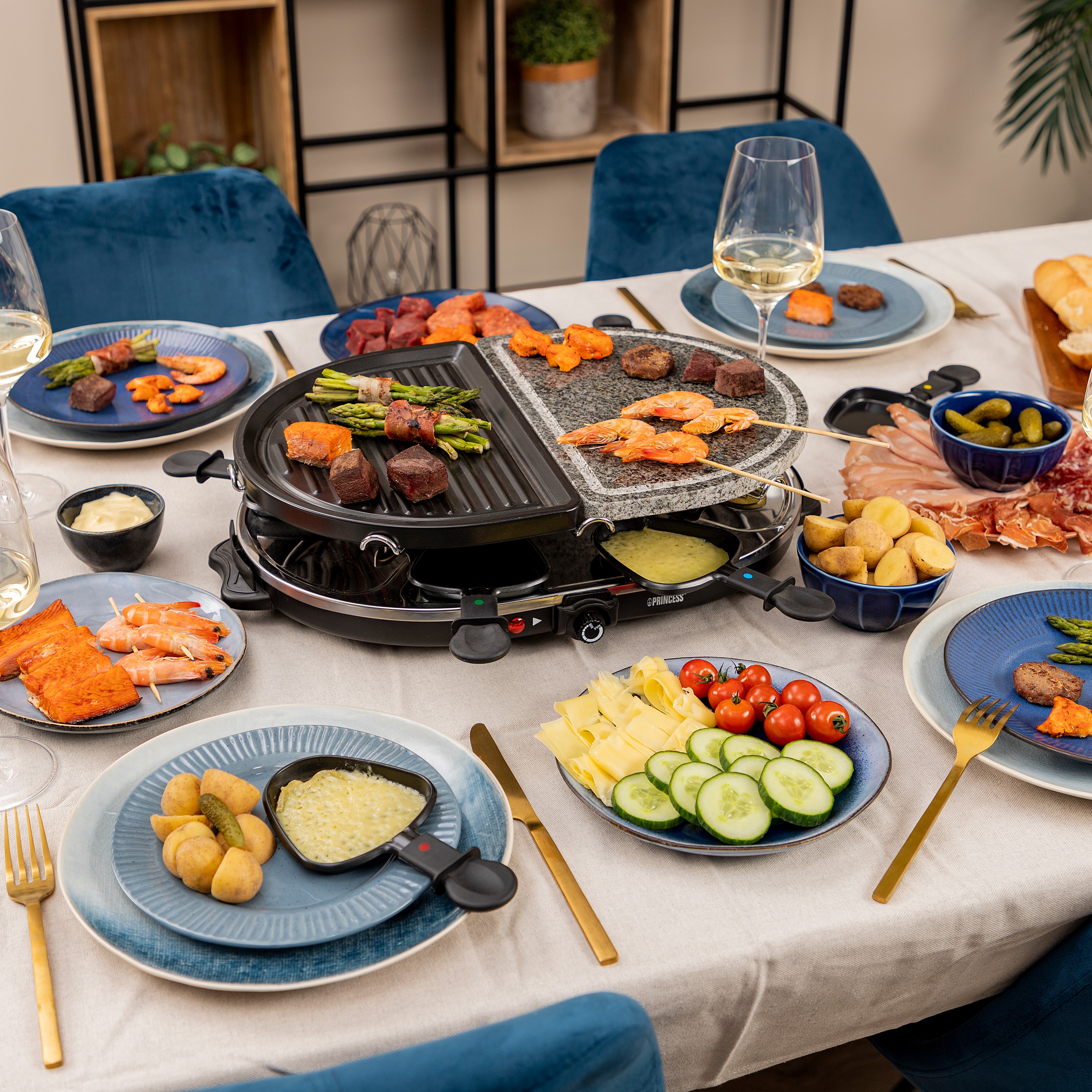 PRINCESS Raclette 8 Oval Stone u. Grill, 1200 W, 8 Personen, 43x30 cm PRINCESS Raclette 8 Oval Stone u. Grill, 1200 W, 8 Personen, 43x30 cm