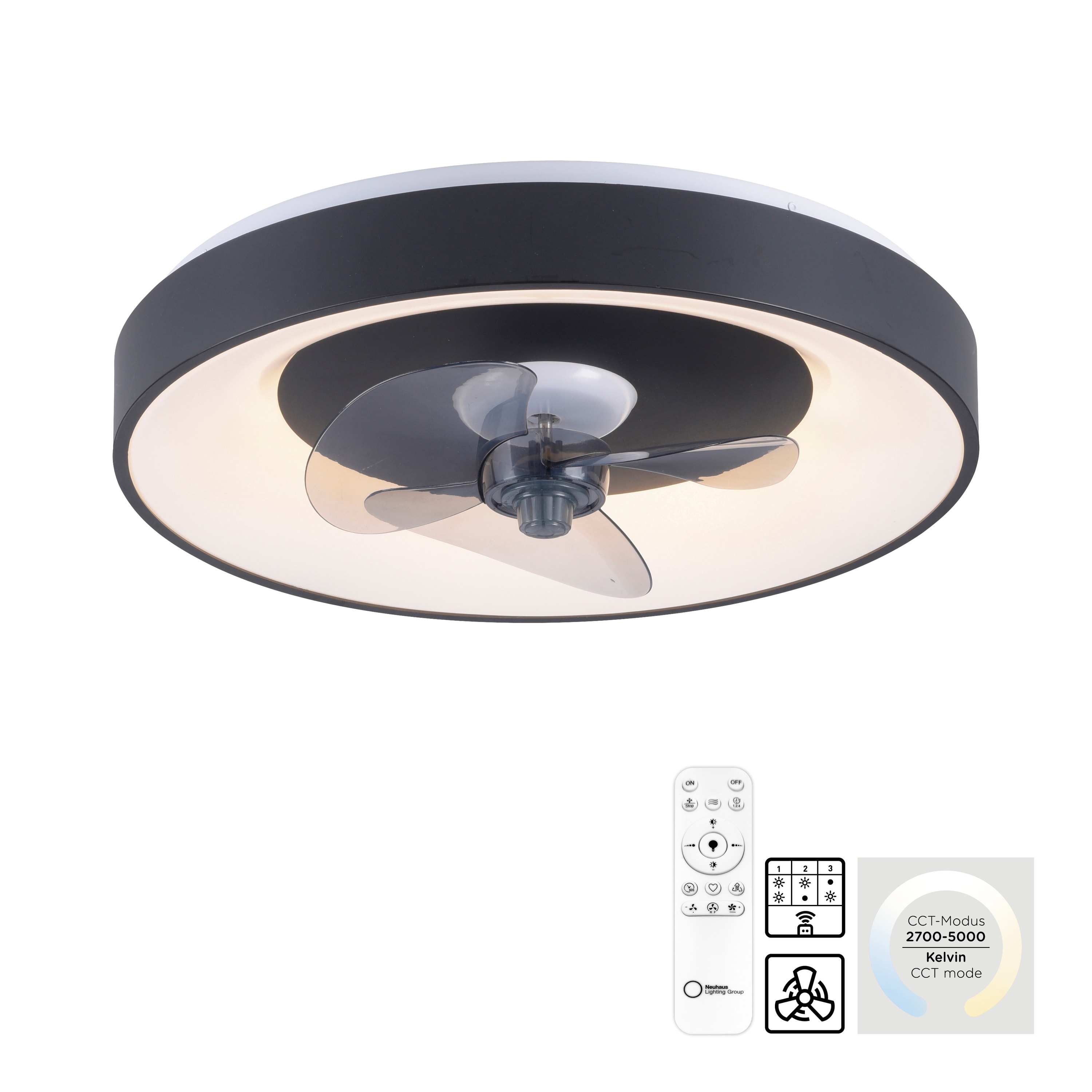 JUST LIGHT LED-Deckenleuchte Venika, mit Ventilator, 36 W, 4250lm, CCT, Ø 48,6 cm JUST LIGHT LED-Deckenleuchte Venika, mit Ventilator, 36 W, 4250lm, CCT, Ø 48,6 cm