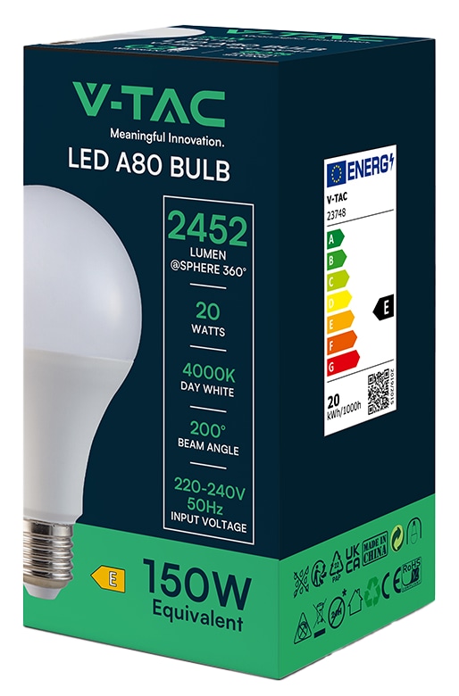 V-TAC LED-Lampe ,VT-22022, EEK: E, E27, 20 W, 2452 lm, 4000K V-TAC LED-Lampe ,VT-22022, EEK: E, E27, 20 W, 2452 lm, 4000K