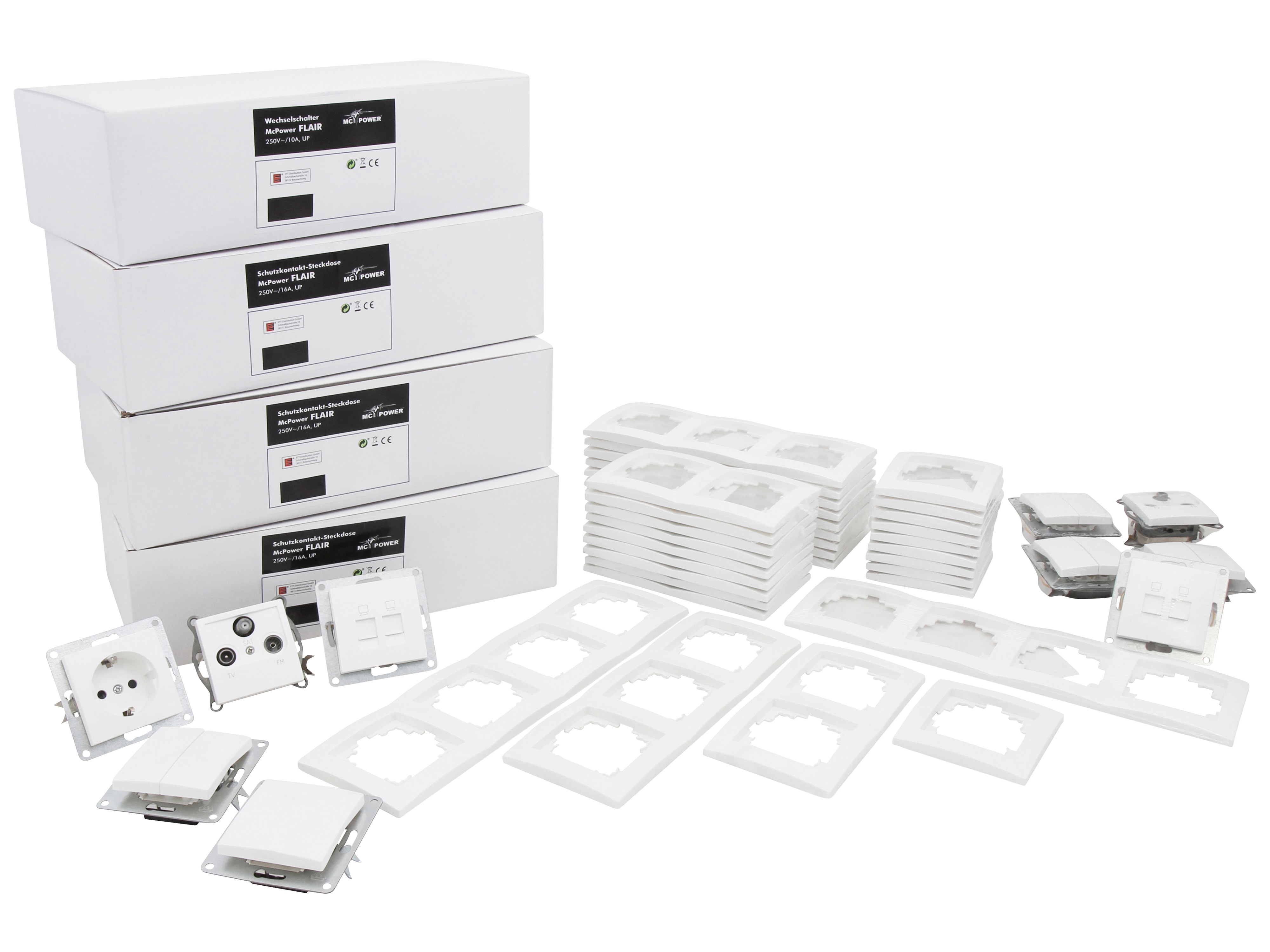 MCPOWER Schalter und Steckdosen Set Flair, Megaset, 100-teilig, weiß MCPOWER Schalter und Steckdosen Set Flair, Megaset, 100-teilig, weiß