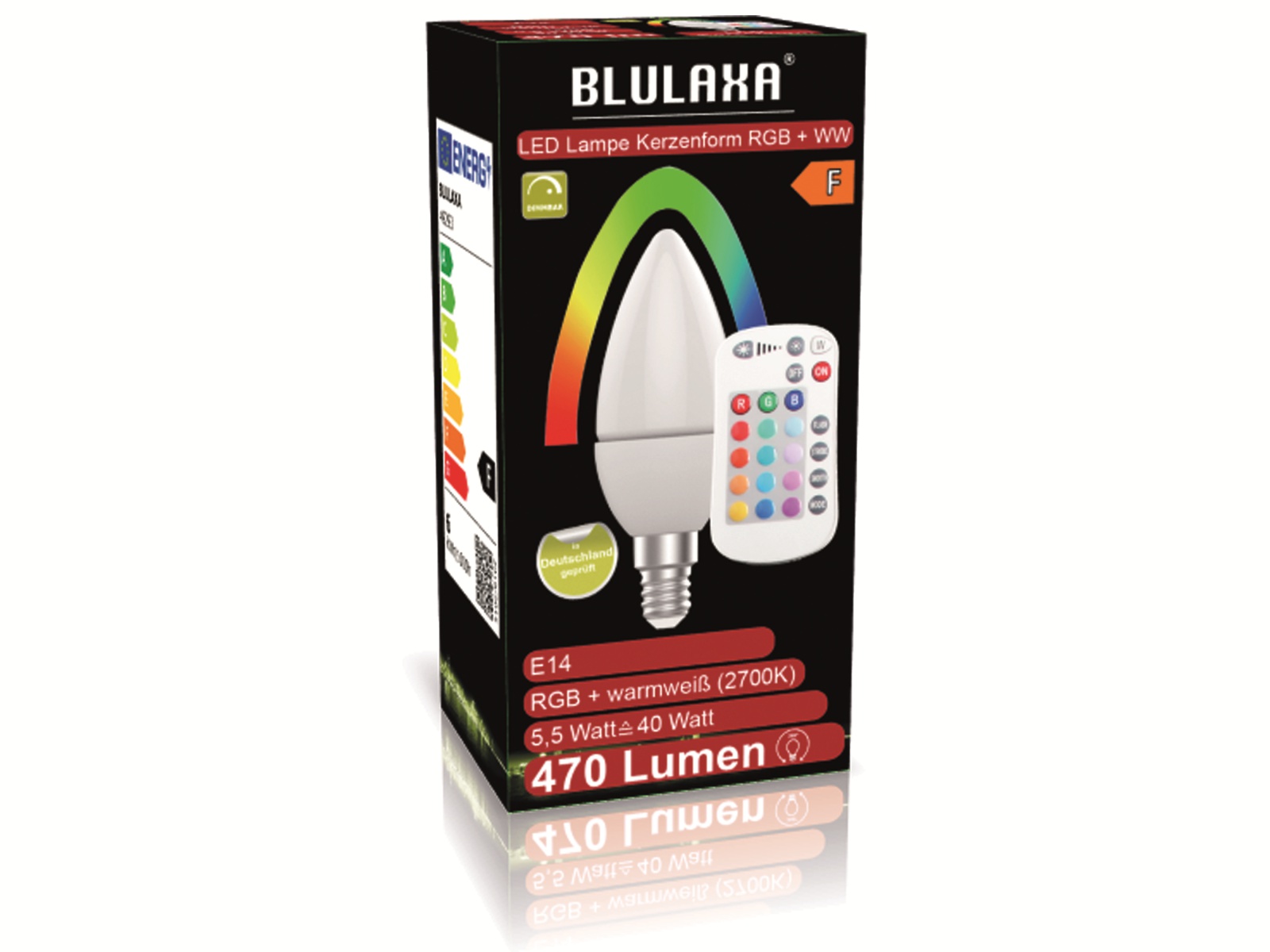 BLULAXA LED-SMD-Lampe, C37, RGB, E14, EEK: F, 5,5 W, 470 lm, 2700 K BLULAXA LED-SMD-Lampe, C37, RGB, E14, EEK: F, 5,5 W, 470 lm, 2700 K