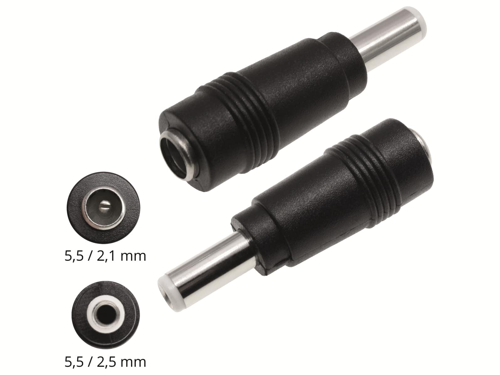 Hohlsteckeradapter, 5,5/2,1 Hohlkupplung auf 5,5/2,5 Hohlstecker Hohlsteckeradapter, 5,5/2,1 Hohlkupplung auf 5,5/2,5 Hohlstecker