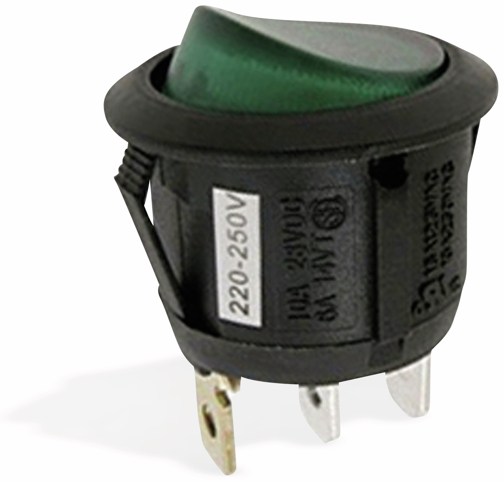 Wippensch. 1xE/A 250V 10A gn bel. Ø 20,2 mm Wippensch. 1xE/A 250V 10A gn bel. Ø 20,2 mm