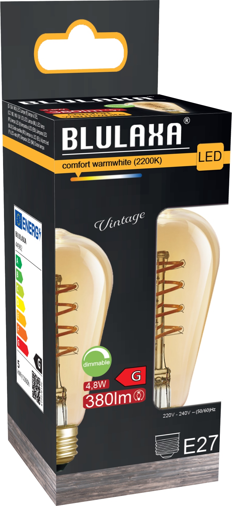 BLULAXA LED FlexFilament ST64, E27, 4,8 W, 2200 K, EEK: G, 380 lm, IP20, dimmbar, warmweiß BLULAXA LED FlexFilament ST64, E27, 4,8 W, 2200 K, EEK: G, 380 lm, IP20, dimmbar, warmweiß