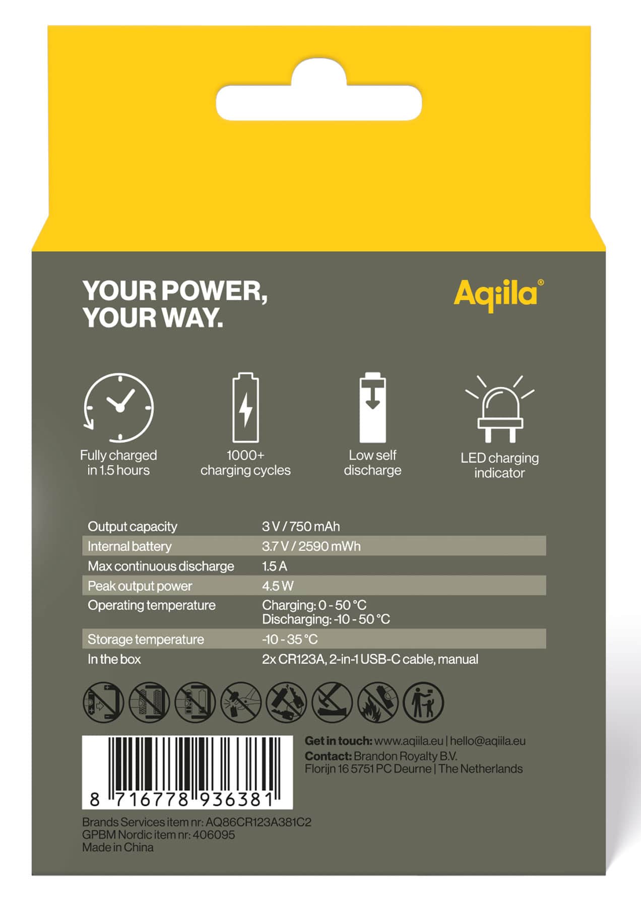 AQIILA Li-lon-Akku, CR123A, USB-C, 3 V, 2er Pack Li-lon-Akku AQILLA, CR123A, USB-C, 3 V, 2er Pack