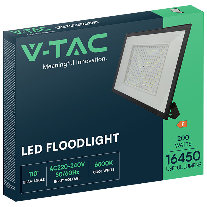 V-TAC LED-Fluter, VT-44208, 200 W, 6500K, EEK: F, 16450 lm, kaltweiß, IP65, schwarz