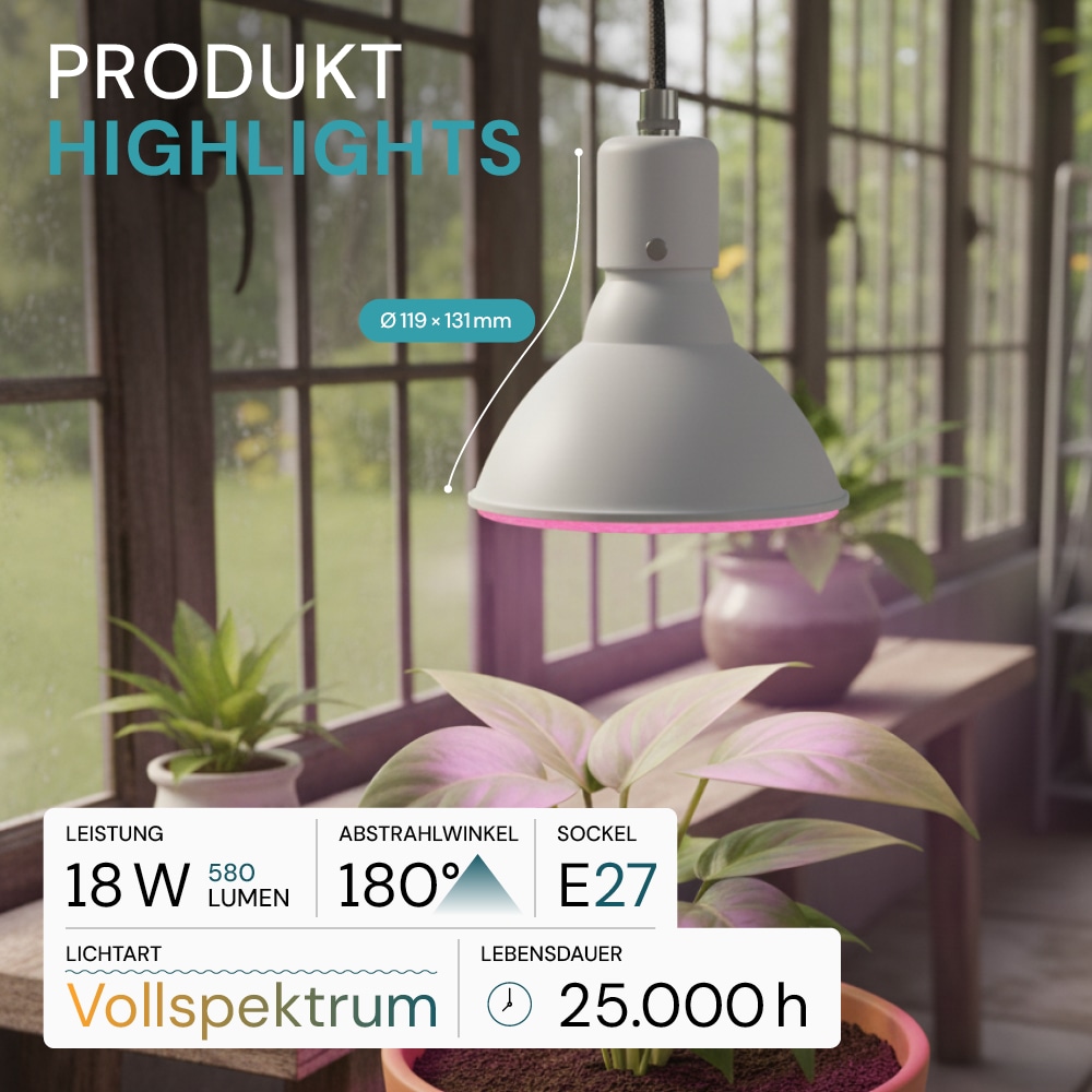 LUXULA LED-Pflanzenlampe, E27, 18W, 1200K, 580lm, warmweiß, IP20 LUXULA LED-Pflanzenlampe, E27, 18W, 1200K, 580lm, warmweiß, IP20