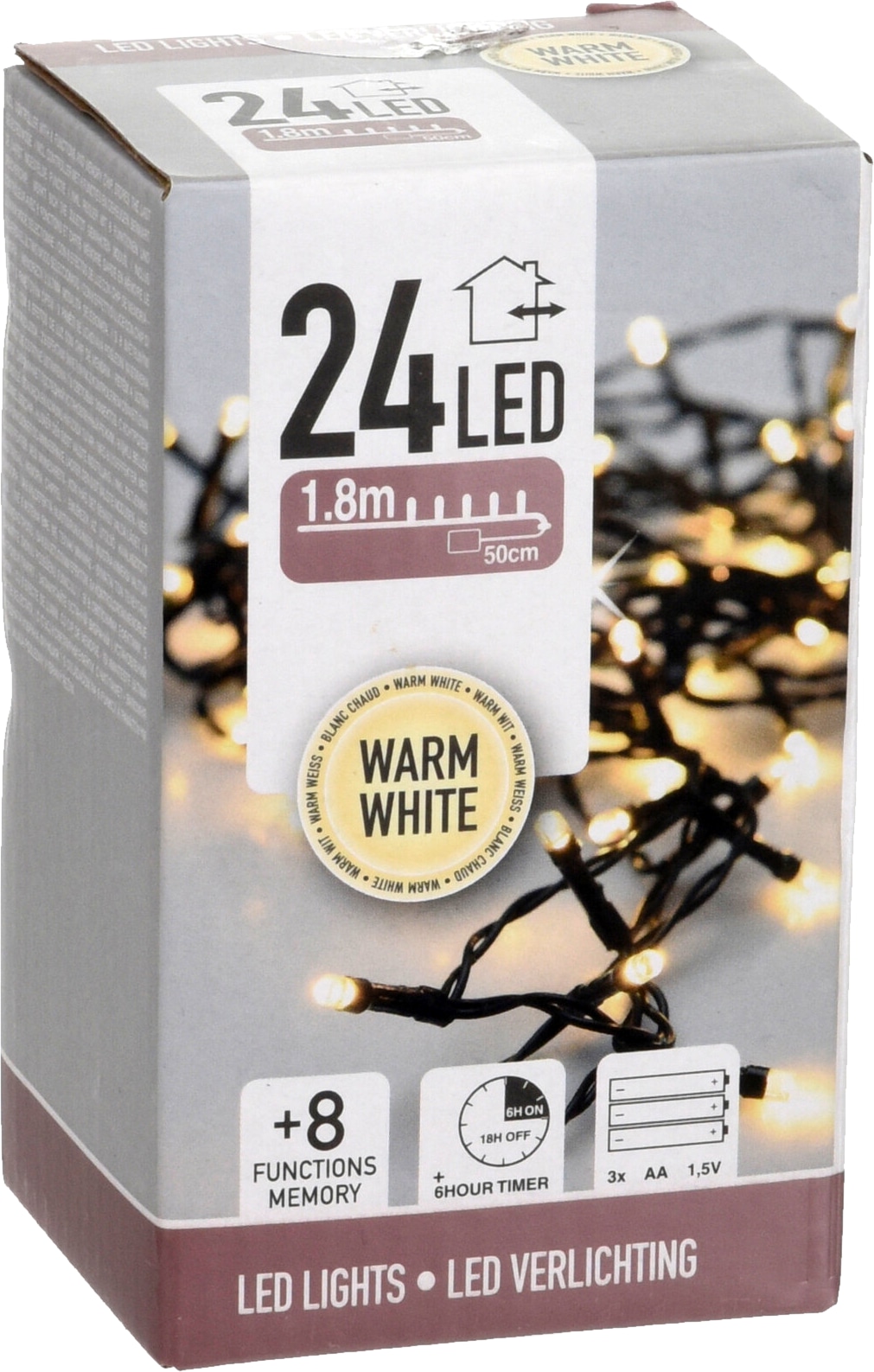 KOOPMAN LED-Lichterkette warmweiß, 24 LEDs, Batteriebetrieben, schwarzes Kabel, Innen/Außen, 2,30m