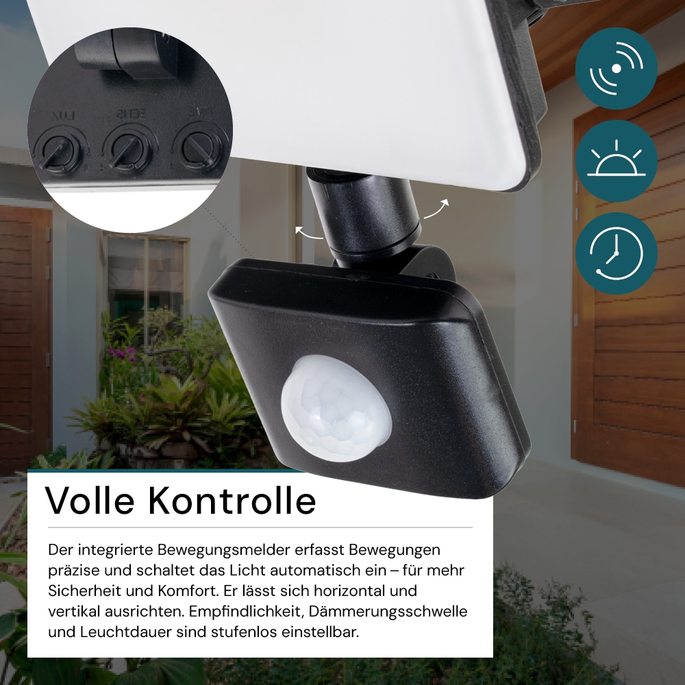 LUXULA LED-Fluter mit Bewegungsmelder, EEK: F, 30W, 3000lm, 4000K, IP55, mattschwarz