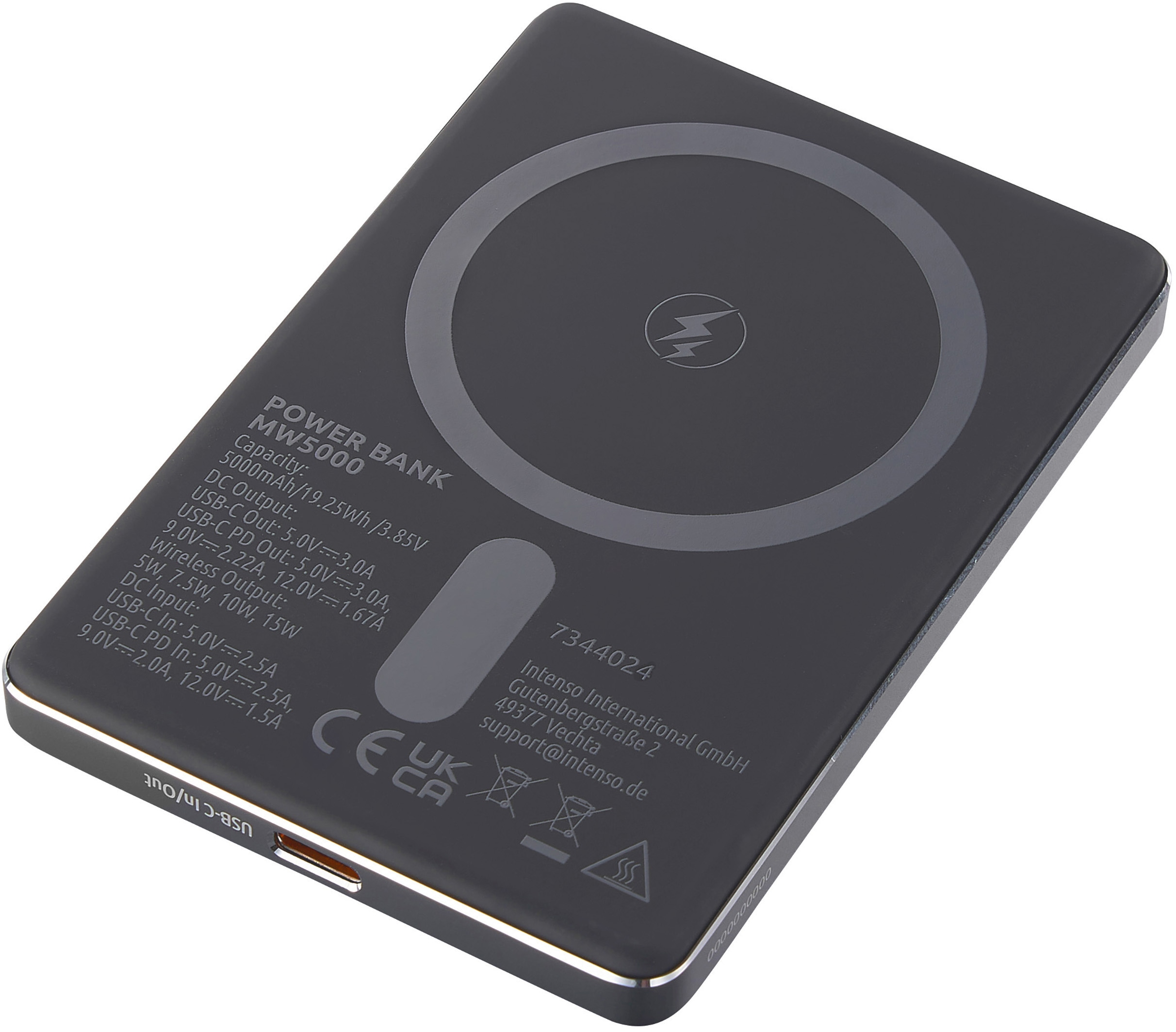 INTENSO Powerbank Magnetic Wireless, MW 5000, 5000 mAh, grau INTENSO Powerbank Magnetic Wireless, MW 5000, 5000 mAh, grau