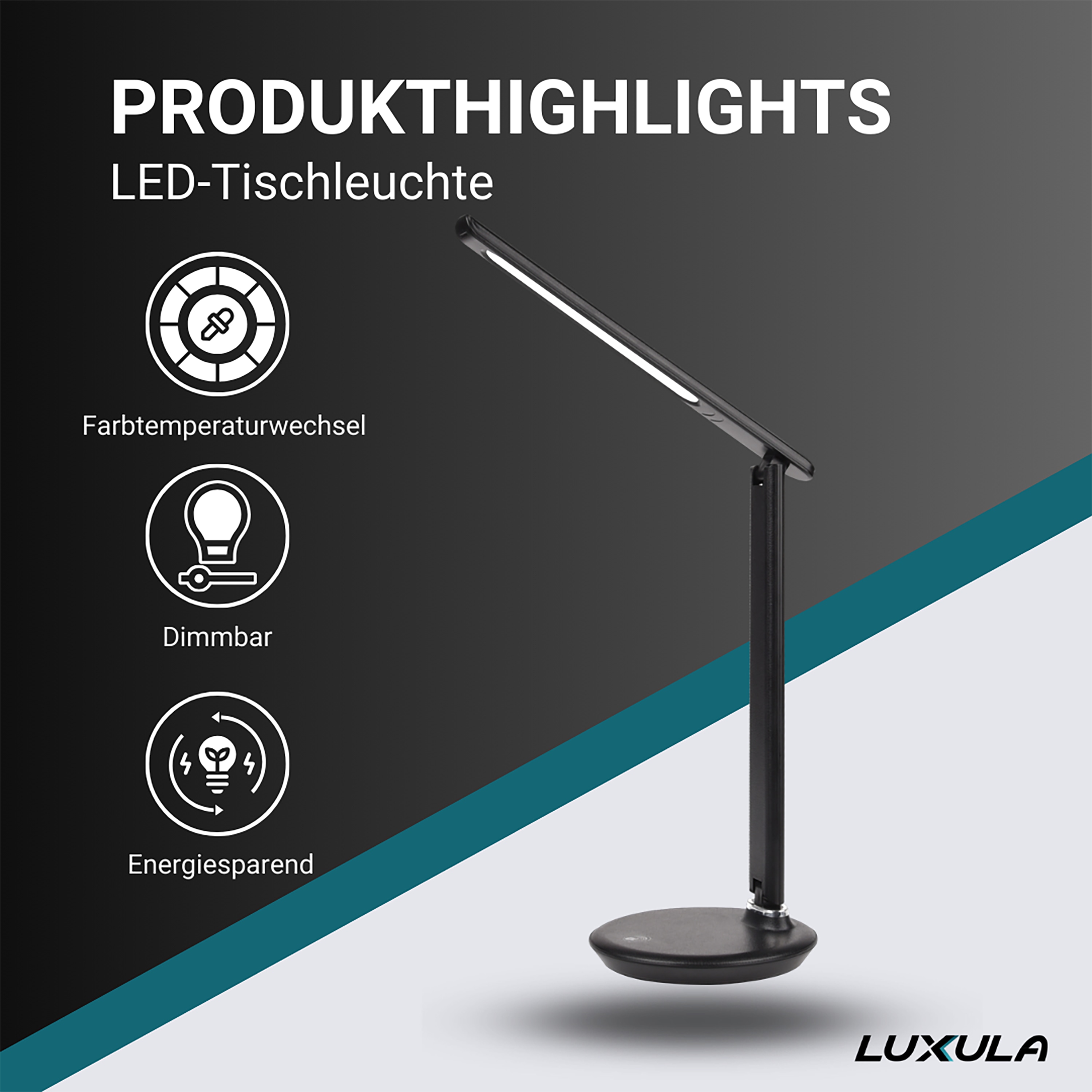 LUXULA LED-Tischlampe LX700150, dimmbar, CCT-Funktion, 9W, schwarz LUXULA LED-Tischlampe LX700150, dimmbar, CCT-Funktion, 9W, schwarz