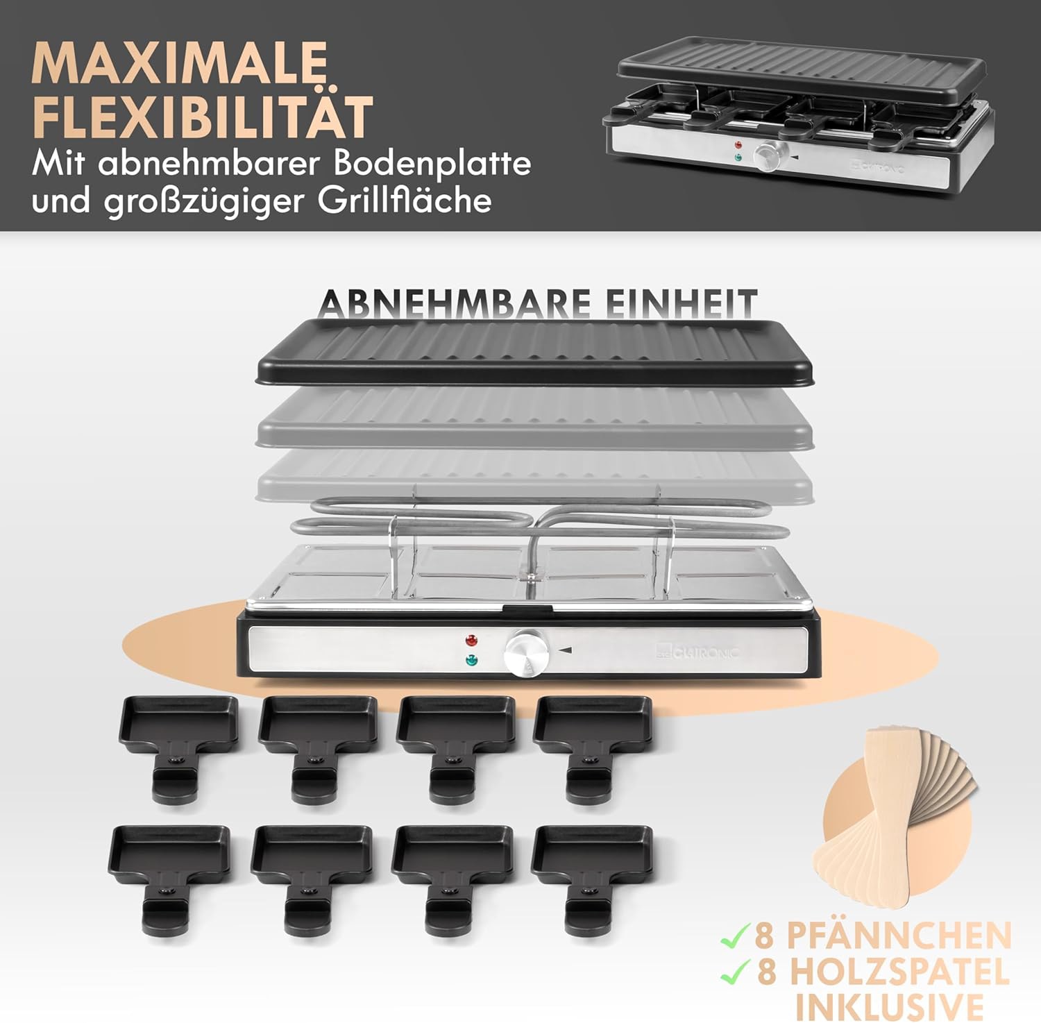 CLATRONIC Raclette RG 3757, 1400 W, 8 Personen, schwarz CLATRONIC Raclette RG 3757, 1400 W, 8 Personen, schwarz