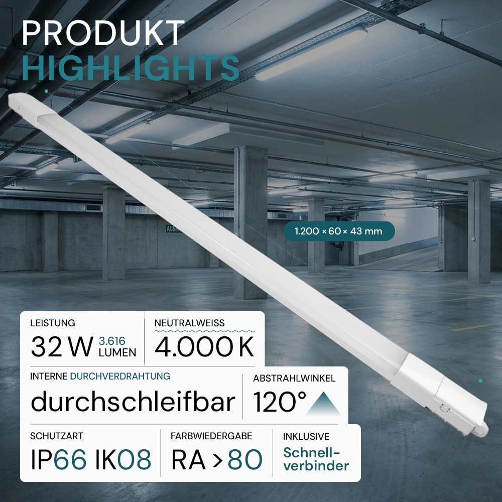 LUXULA LED-Feuchtraumleuchte, EEK: E, 32W, 3616lm, 4000K, 1200mm LUXULA LED-Feuchtraumleuchte, EEK: E, 32W, 3616lm, 4000K, 1200mm