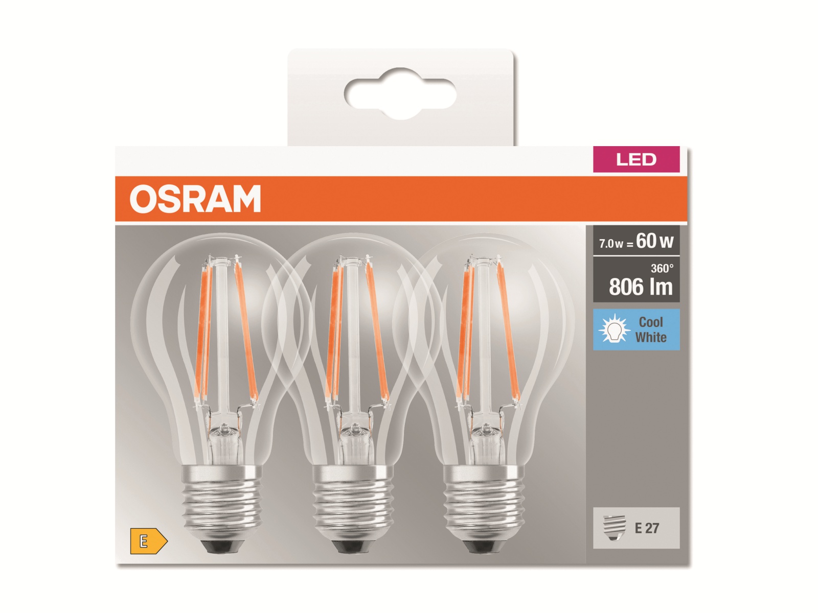 OSRAM LED-Lampe BASE CLASSIC A60, E27, EEK: E, 6,5 W, 806 lm, 4000 K, 3 Stück OSRAM LED-Lampe BASE CLASSIC A60, E27, EEK: E, 6,5 W, 806 lm, 4000 K, 3 Stück