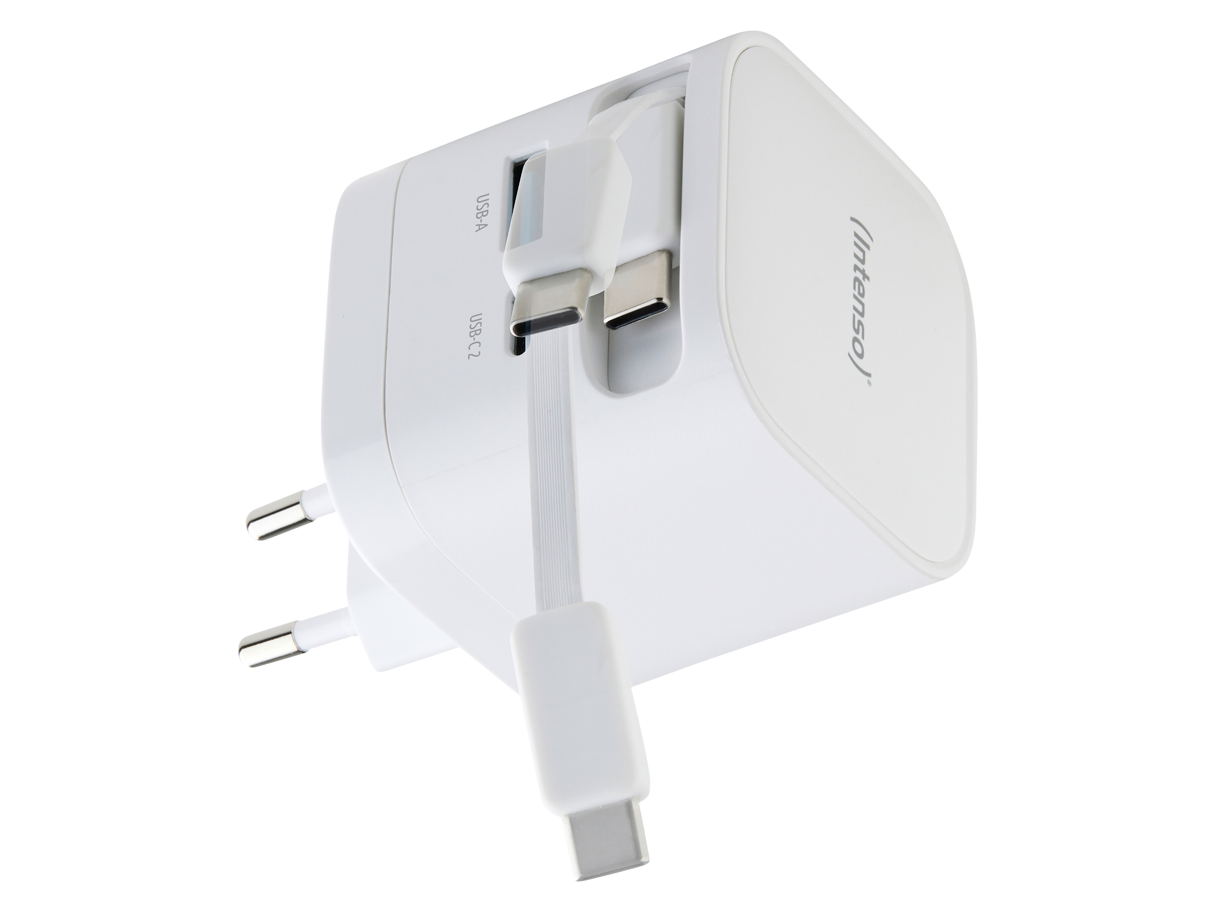 INTENSO Schnellladegerät, 65 W, ausziehbares USB-C Kabel, EU-Stecker, weiß INTENSO Schnellladegerät 7806520, 65 W, weiß