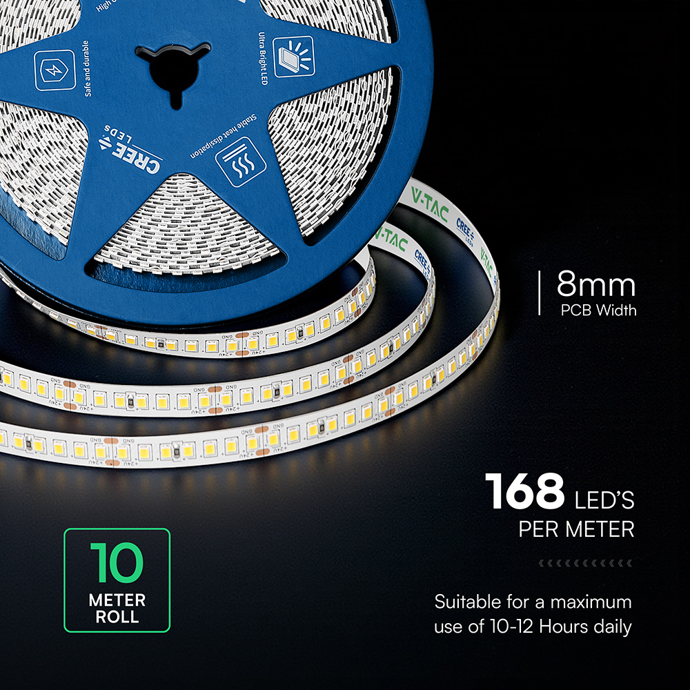 V-TAC LED-Strip VT-2125976, 120W, EEK: E, 13800lm, 4000K, 120°, 24V, 10m V-TAC LED-Stripe VT-2125976, 120W, EEK: E, 13800lm, 4000K, 120°, 24V, 10m