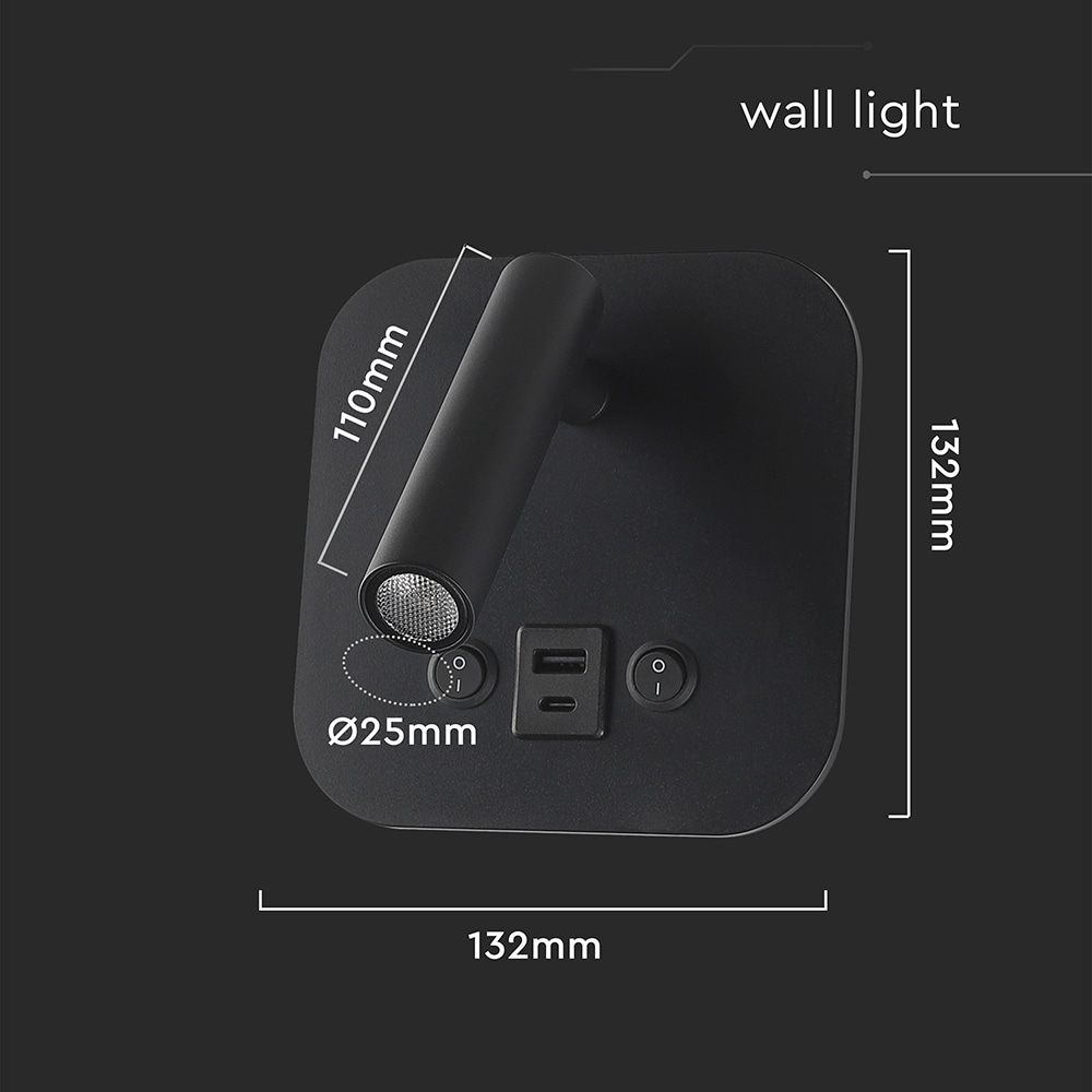 V-TAC LED-Wandleuchte VT-80068, 8W, 3000K, EEK: F, CREE Chip, 830lm, IP20, schwarz V-TAC LED-Wandleuchte VT-80068, 8W, 3000K, EEK: F, CREE Chip, 830lm, IP20, schwarz