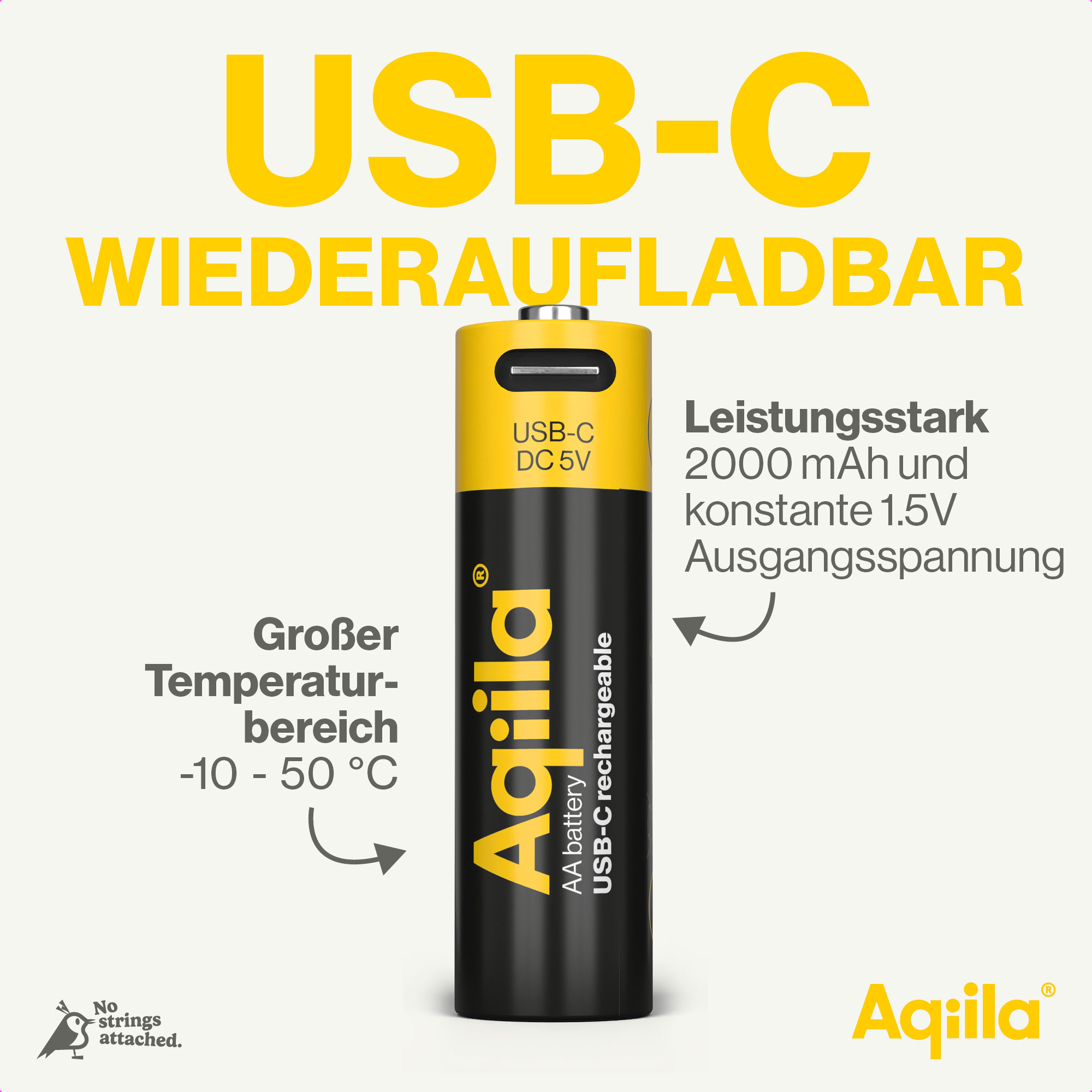 AQIILA Li-lon-Akku, AA, USB-C, 1,5 V, 4er Pack Li-lon-Akku AQILLA, AA, USB-C, 1,5 V, 4er Pack