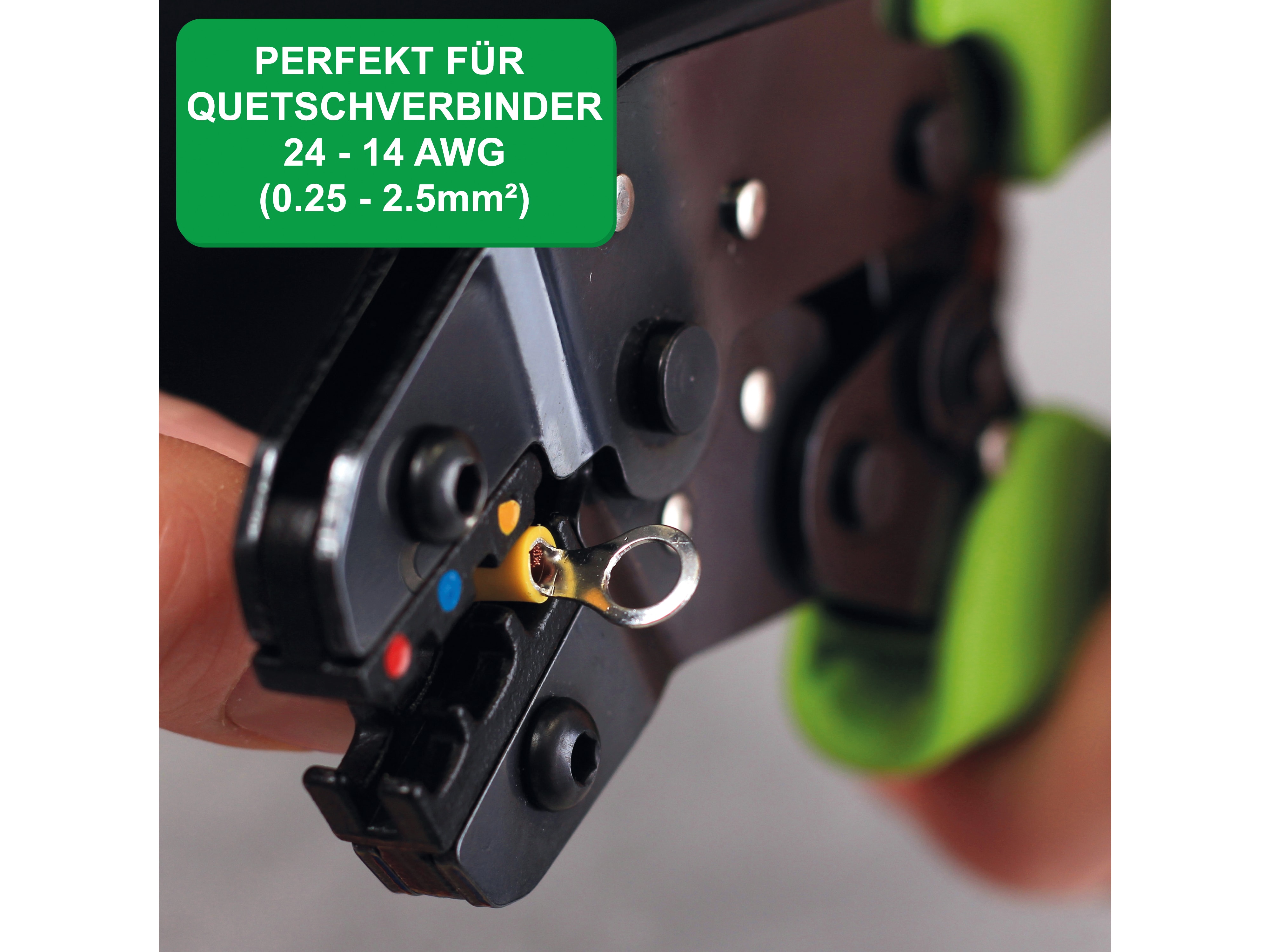 QUADRIOS Multifunktions-Crimpzange für isolierte Kabelschuhe mit Quetschverbinder-Set