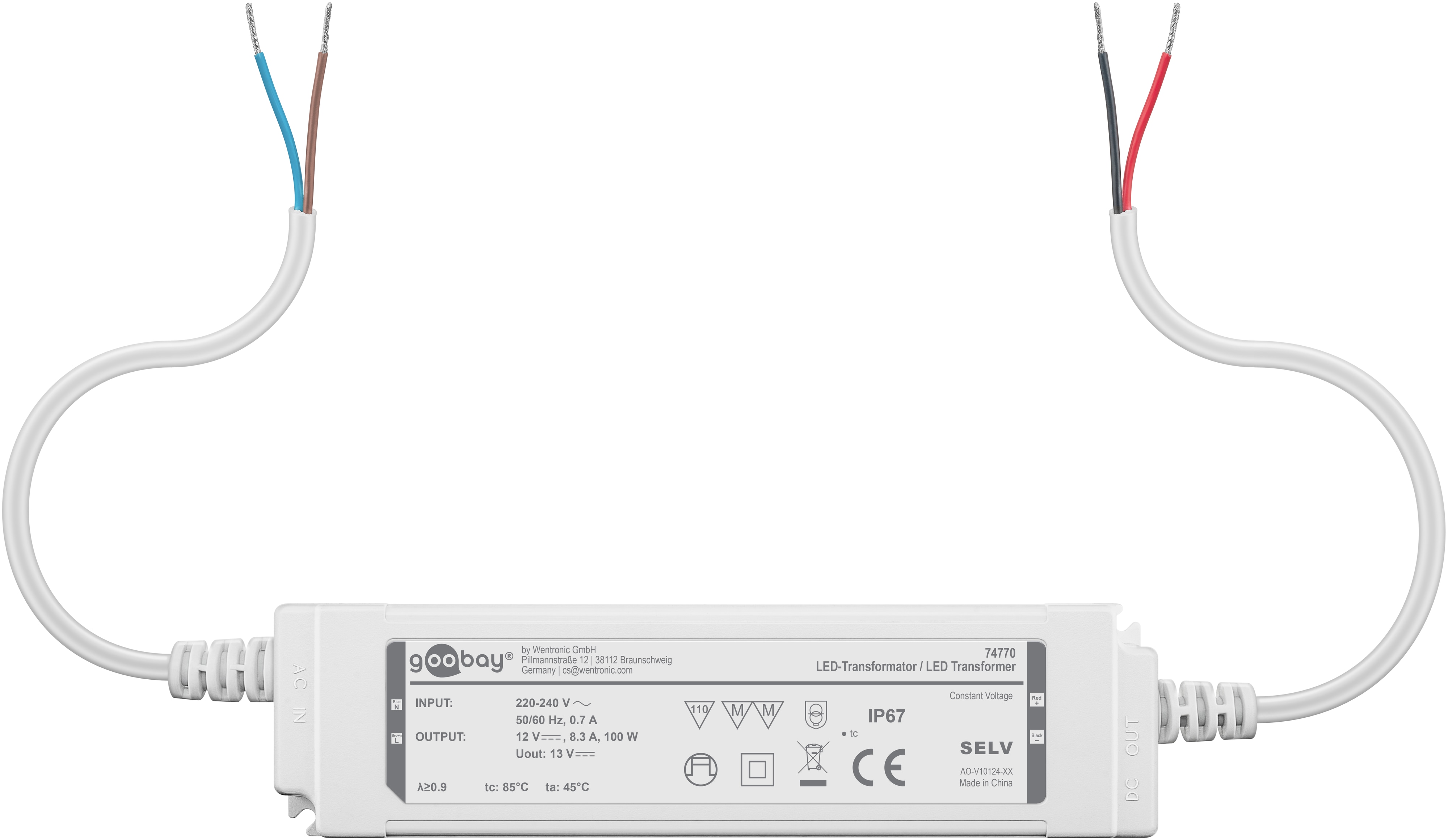 GOOBAY Wetterfester LED-Trafo 12V DC, 100W, 5 A, IP67 Wetterfester LED-Trafo GOOBAY 12V DC, 100W, 5 A, IP67
