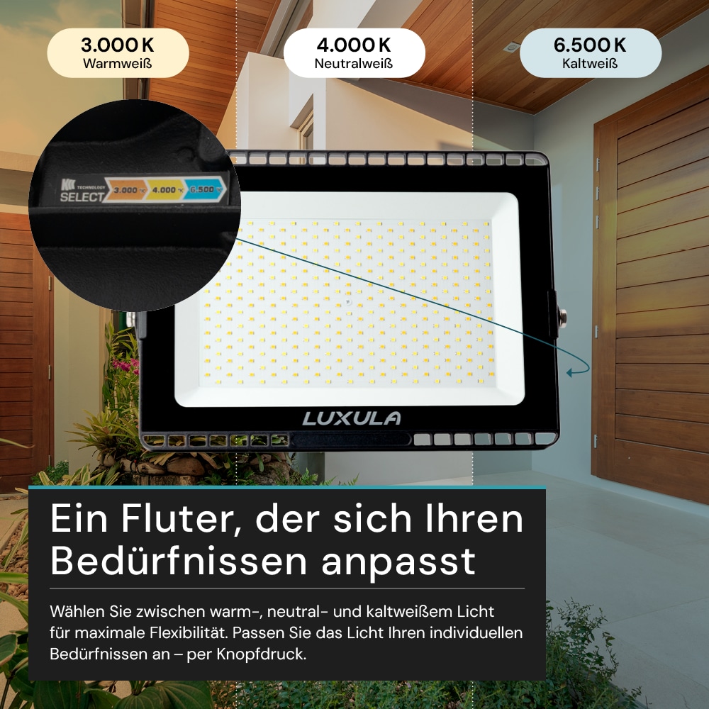 LUXULA LED-Fluter, EEK: F, 150W, 15000lm, CCT, schwarz