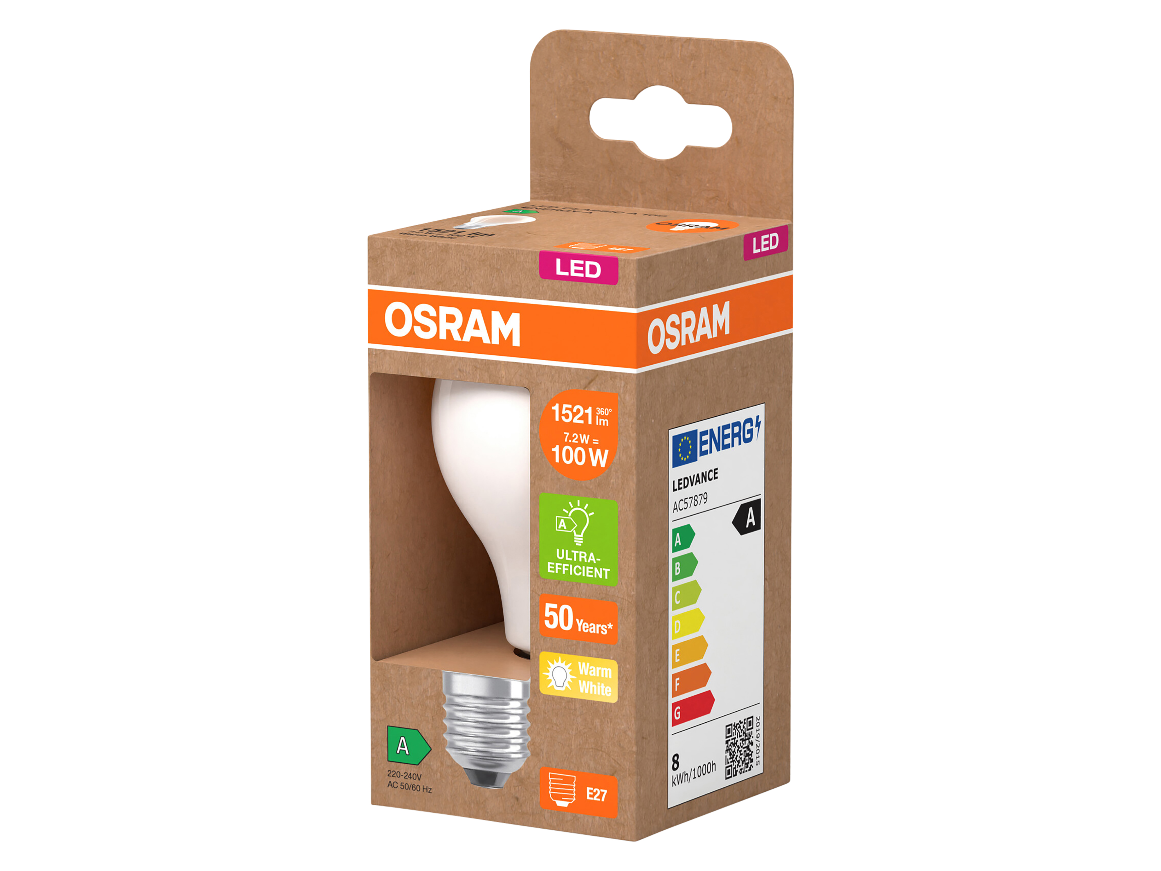 OSRAM LED-Lampe, Kolbenform, E27, 7,2 W, 2700 K, EEK: A, 1521 lm, warmweiß OSRAM LED-Lampe, Kolbenform, E27, 7,2 W, 2700 K, EEK: A, 1521 lm, warmweiß
