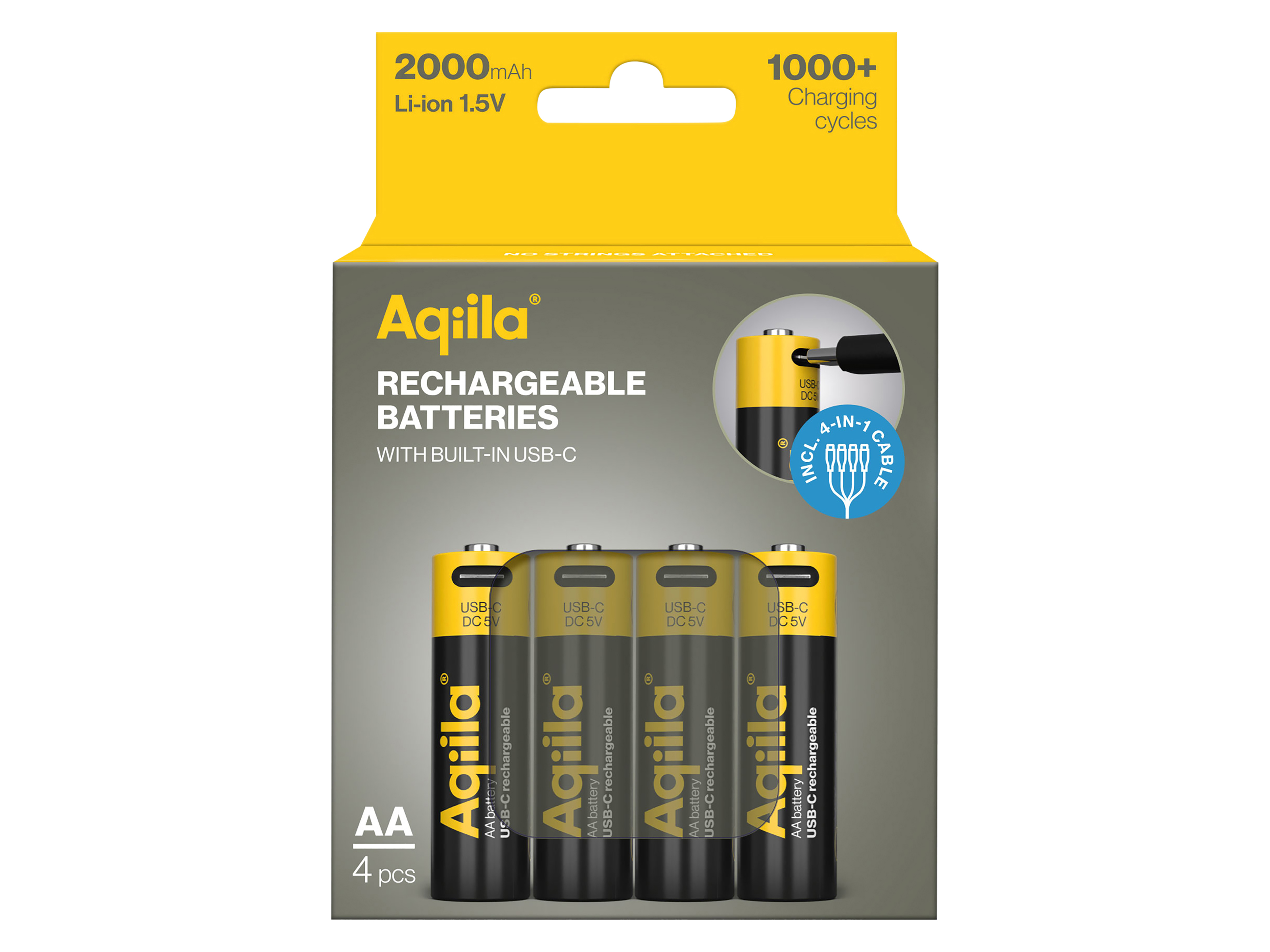 Li-lon-Akku AQILLA, AA, USB-C, 1,5 V, 4er Pack