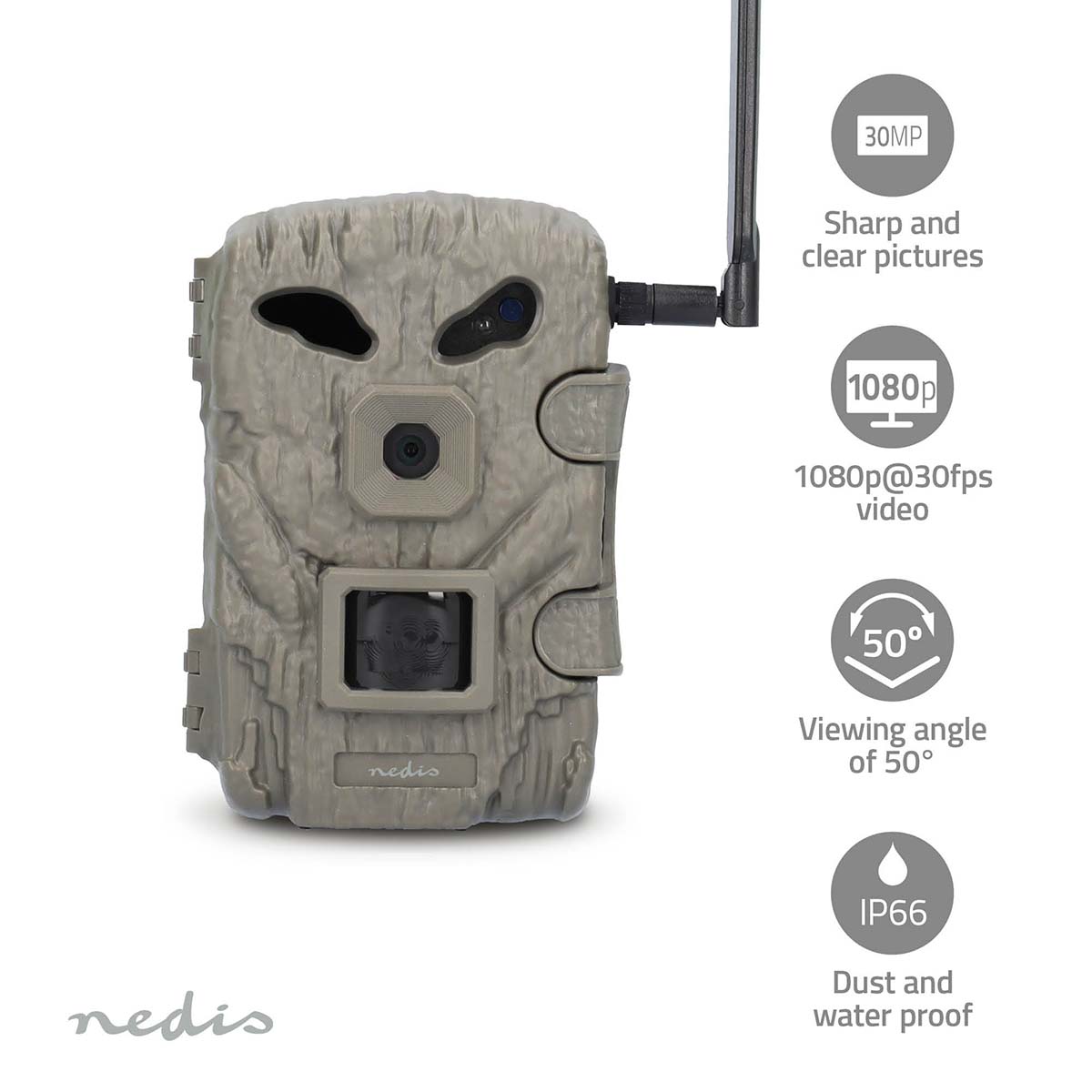 NEDIS Wildkamera WCAM460GN, 1080p@30fps, 30,0 MP, 4G, IP66, Black No-Glow IR, Nachtsicht, Bewegungssensor