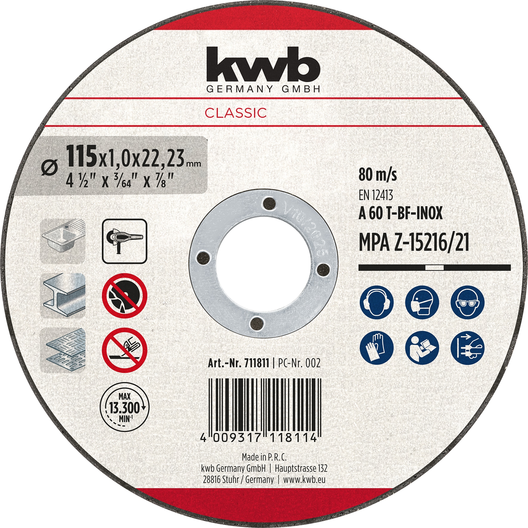 KWB Trennscheibe, 711811, 115x1,0 mm KWB Trennscheibe, 711811, 115x1,0 mm