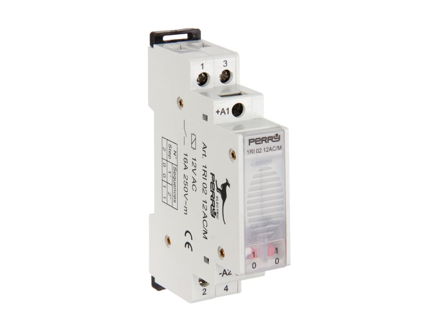 PERRY Stromstoss-Schalter 1RI0212AC/M, 12 V~, 2 Kontakte PERRY Stromstoss-Schalter 1RI0212AC/M, 12 V~, 2 Kontakte