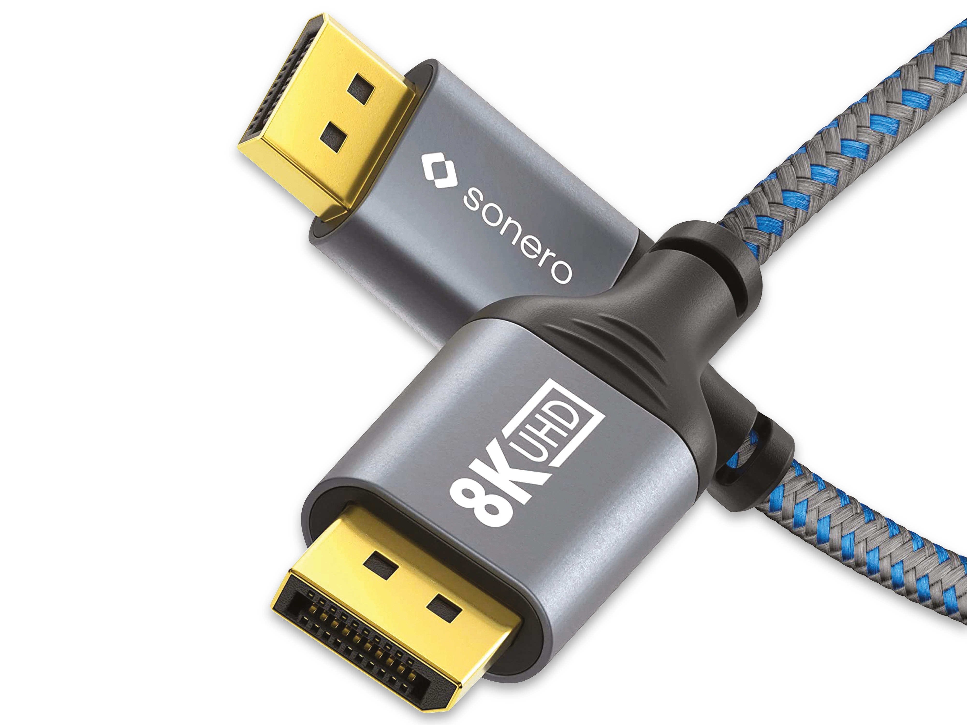 SONERO DisplayPort-Kabel, Stecker/Stecker, 8K60, grau/blau, 2 m SONERO DisplayPort-Kabel, Stecker/Stecker, 8K60, grau/blau, 2 m