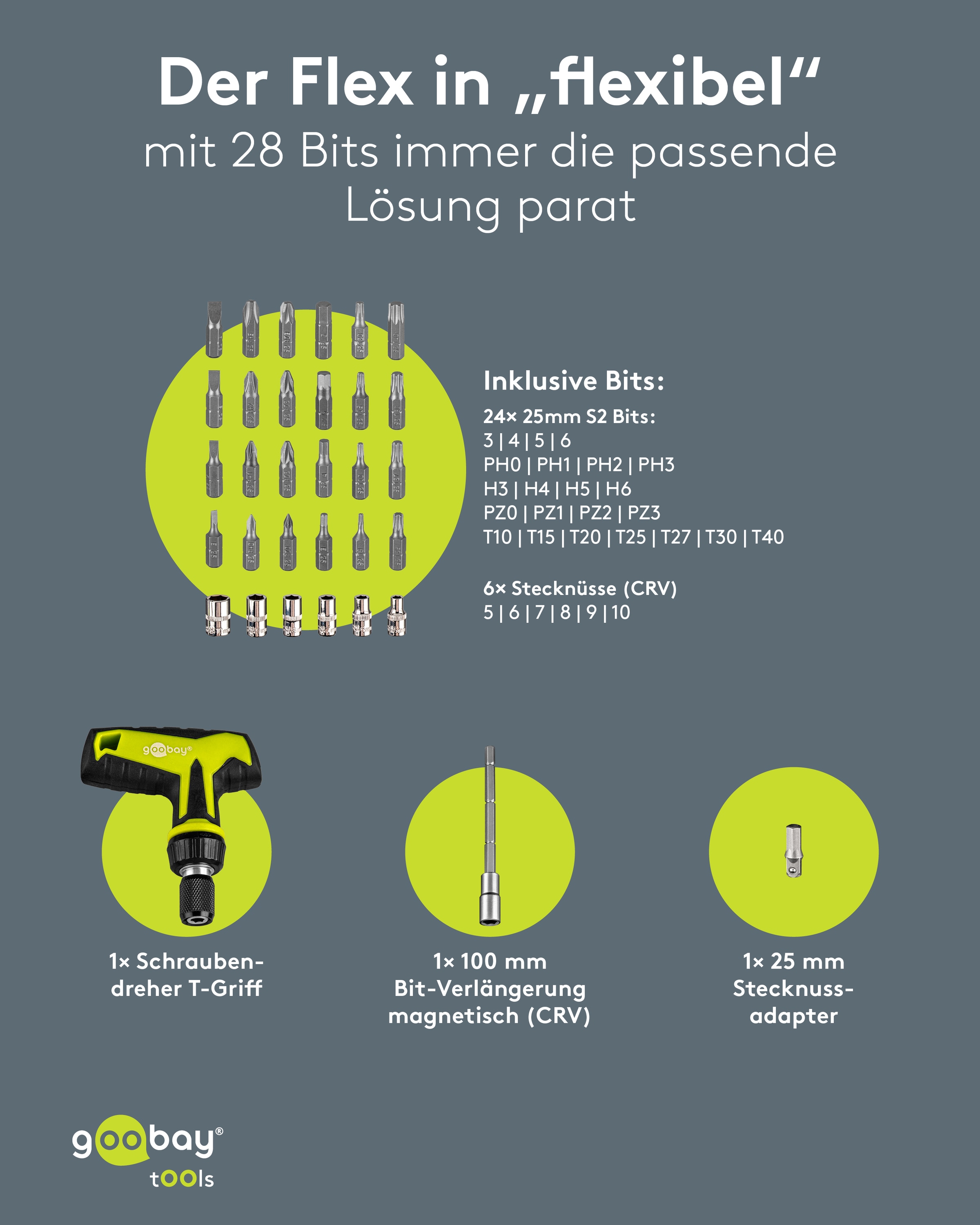 GOOBAY TOOLS Schraubendreher-Set, 77841, mit 30-tlg. Bitsatz GOOBAY TOOLS Schraubendreher-Set, 77841, mit 30-tlg. Bitsatz