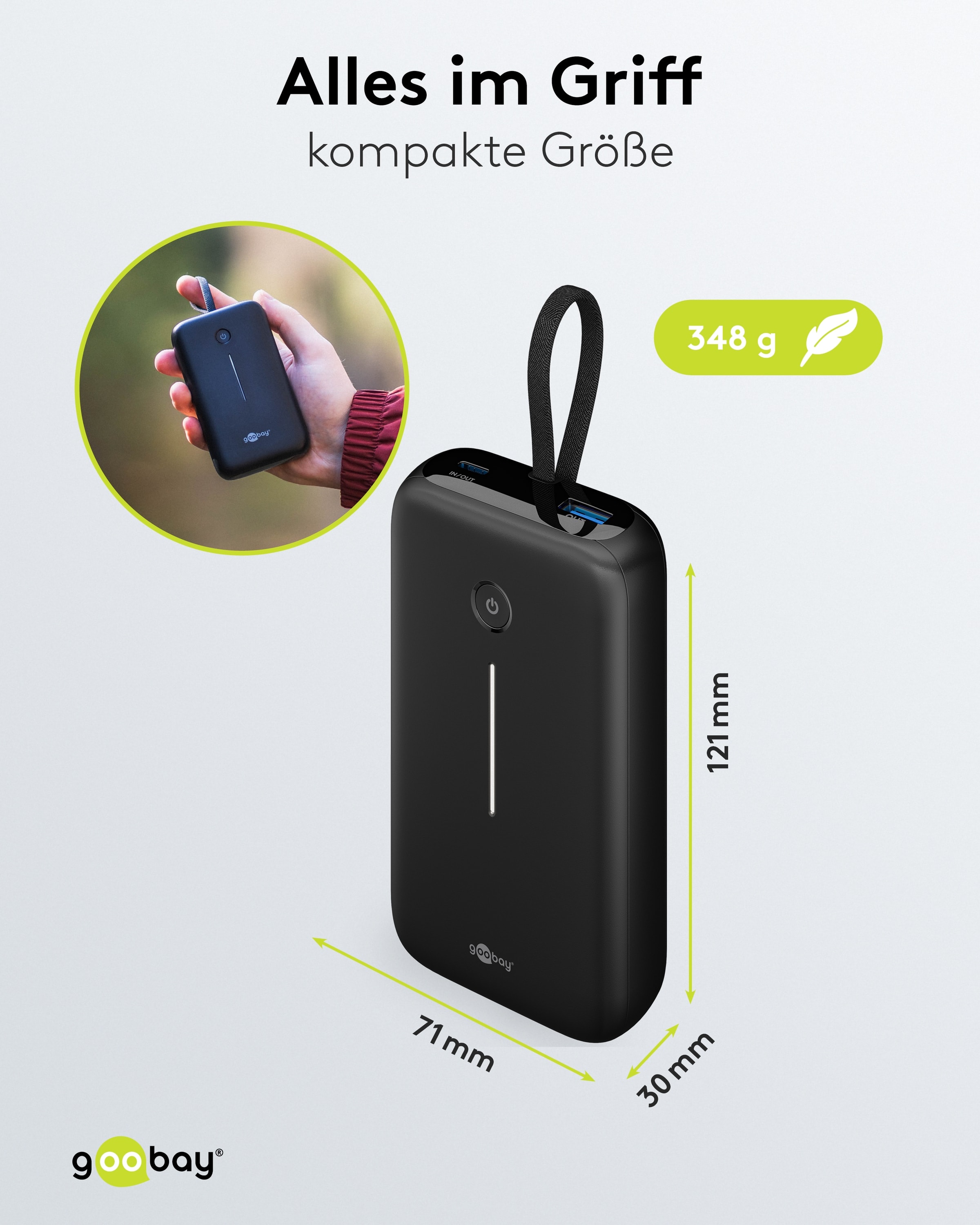 GOOBAY USB Powerbank 76252, 20.000mAh, 30 W, USB-A, 2x USB-C, schwarz GOOBAY USB Powerbank 76252, 20.000mAh, 30 W, USB-A, 2x USB-C, schwarz