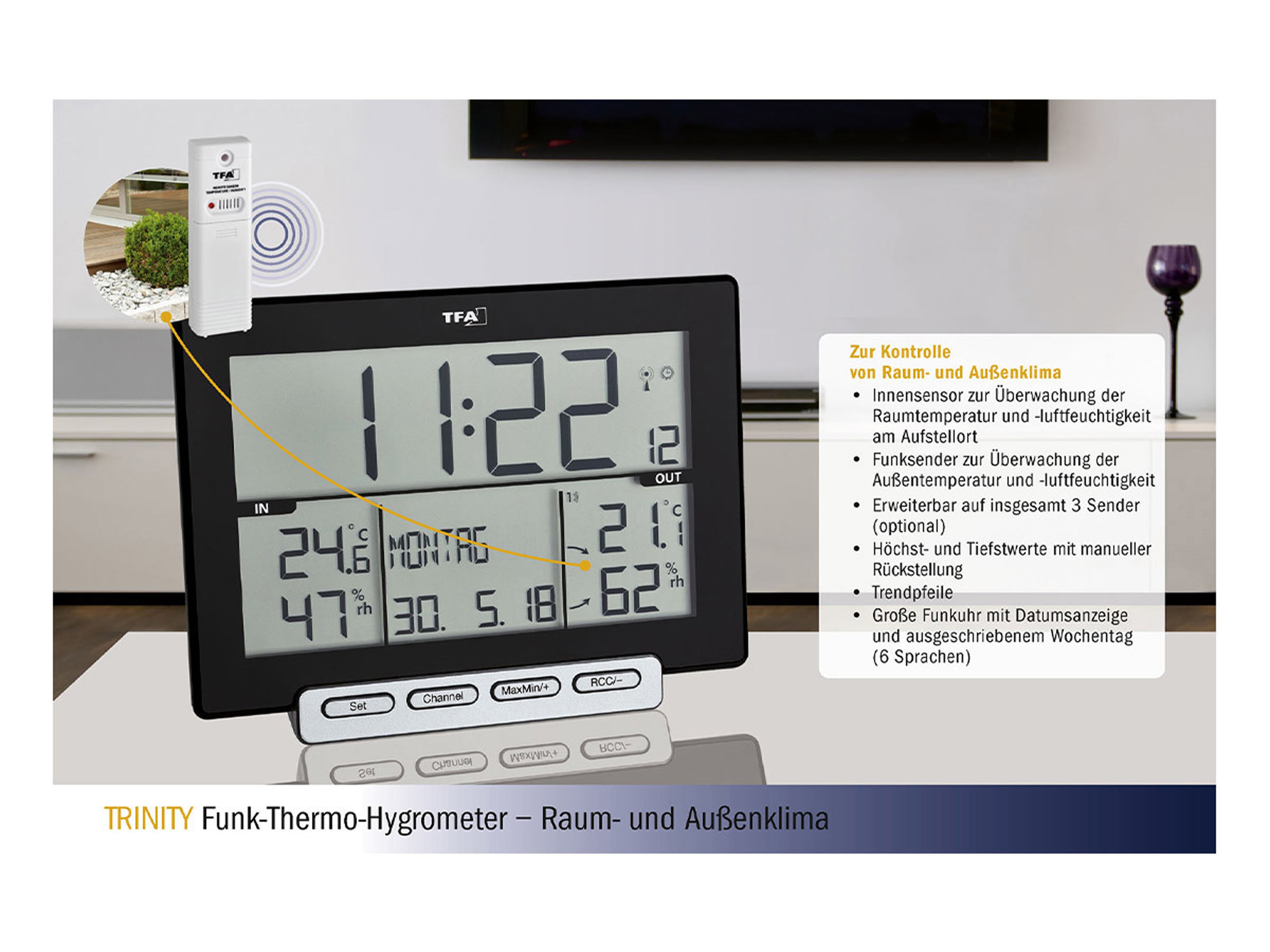 TFA Funk-Thermometer-/Hygrometer Trinity, 30.3058.01