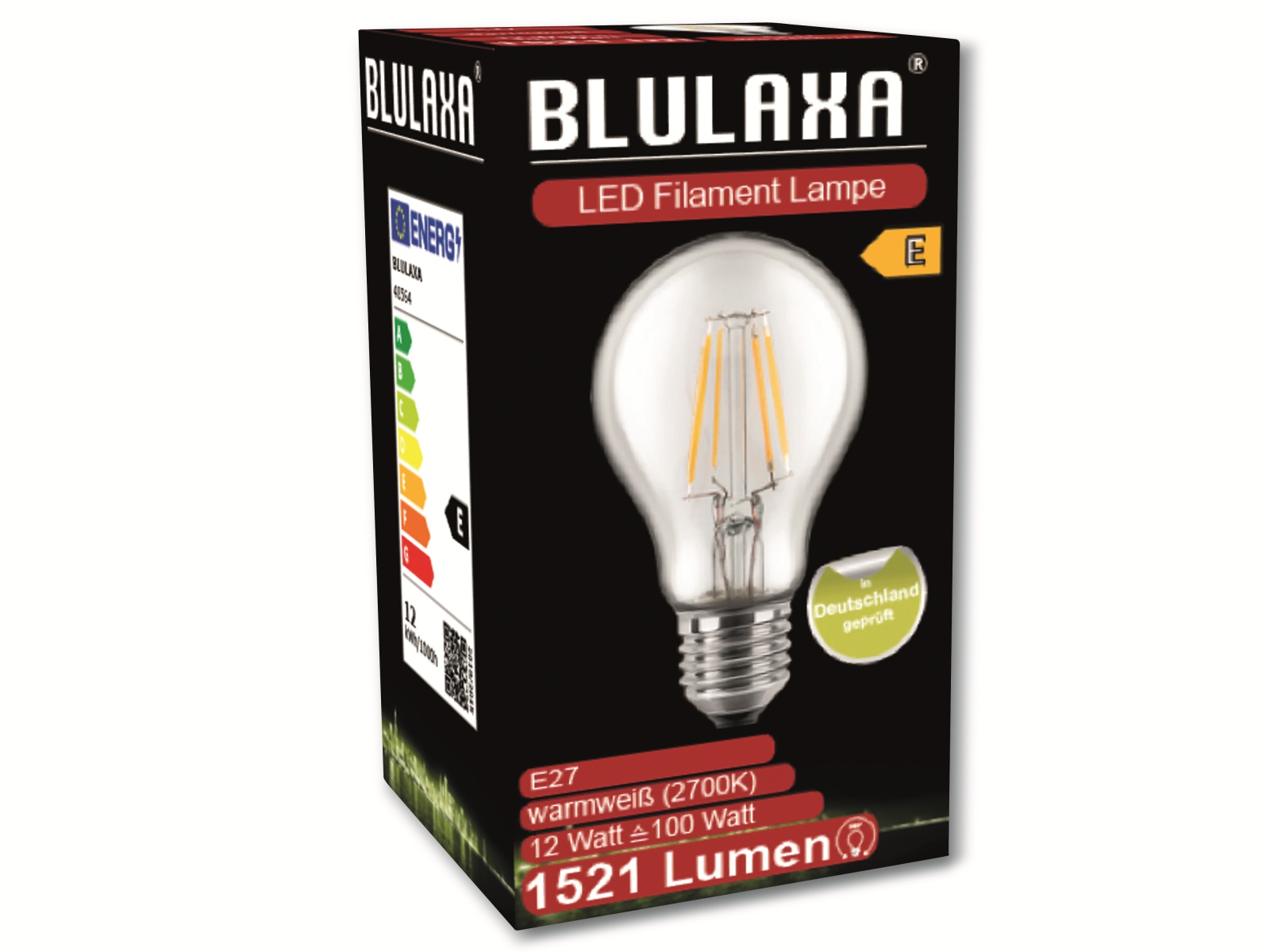 BLULAXA LED-Filament-Lampe, A60, E27, EEK: E, 12 W, 1521 lm, 2700 K BLULAXA LED-Filament-Lampe, A60, E27, EEK: E, 12 W, 1521 lm, 2700 K