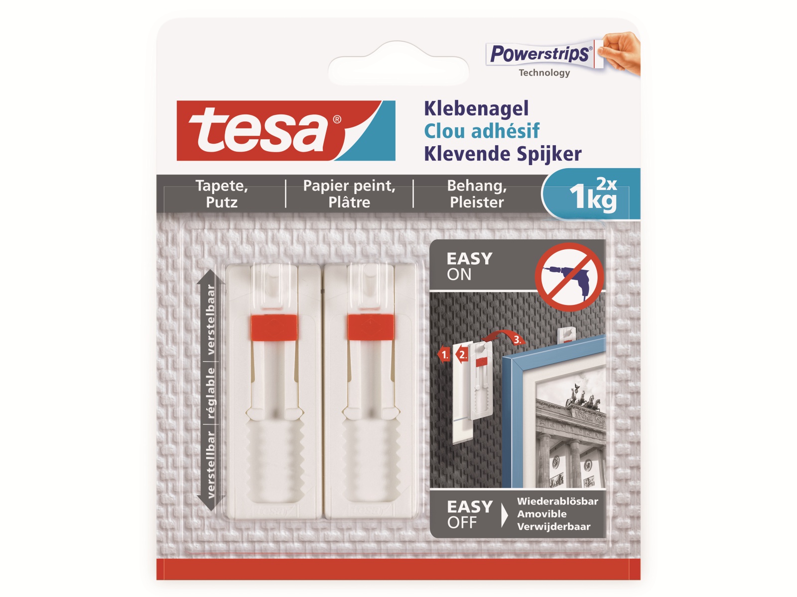 TESA ® Klebenagel verstellbar, Tapete&Putz, 1 kg 2 x 1KG 77774-00000-00 TESA ® Klebenagel verstellbar, Tapete&Putz, 1 kg 2 x 1KG 77774-00000-00
