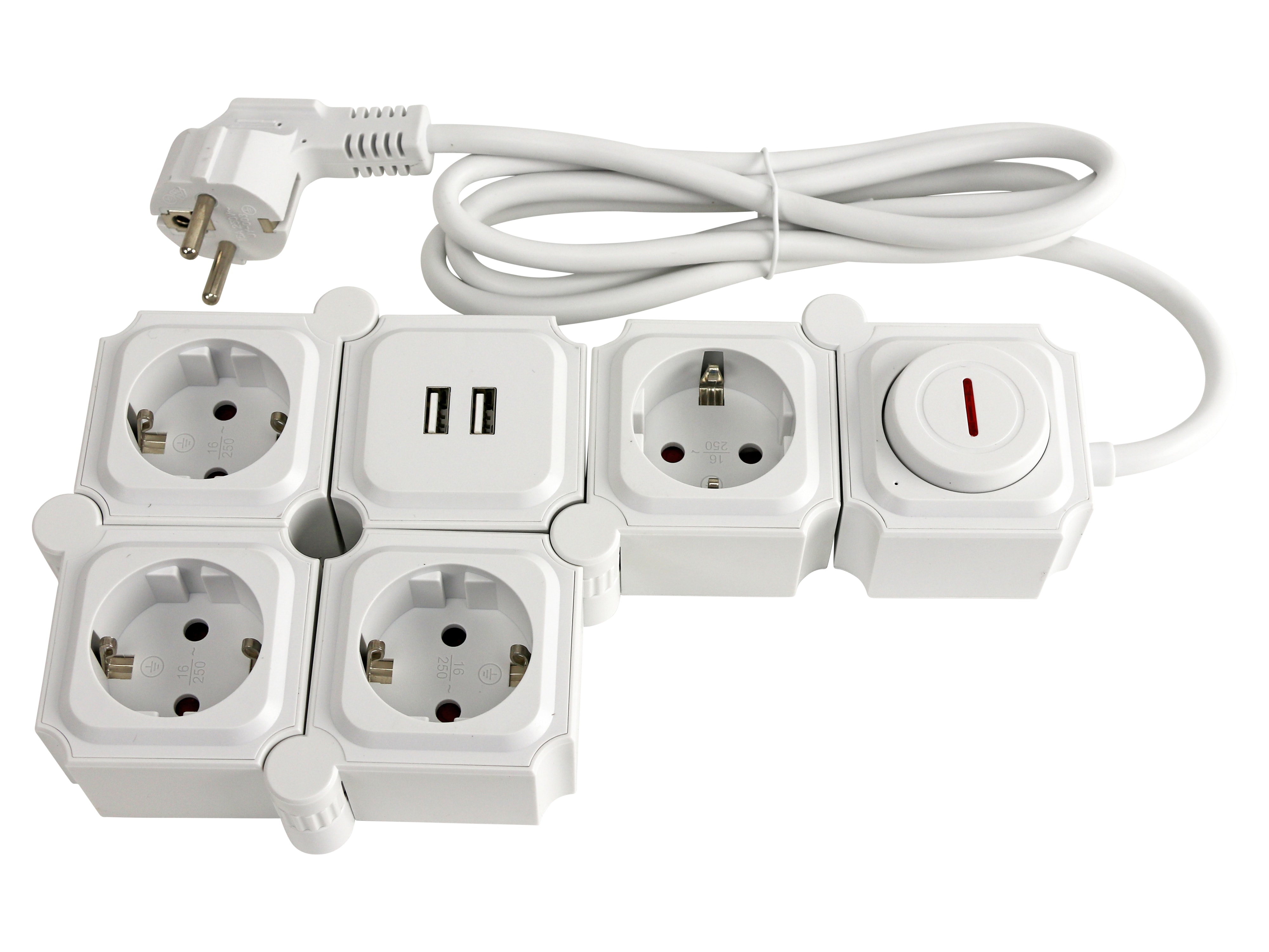 Steckdosenleiste, GT-WSL-01-F, 4-fach, Schaltbar, USB, weiß Steckdosenleiste, GT-WSL-01-F, 4-fach, Schaltbar, USB, weiß