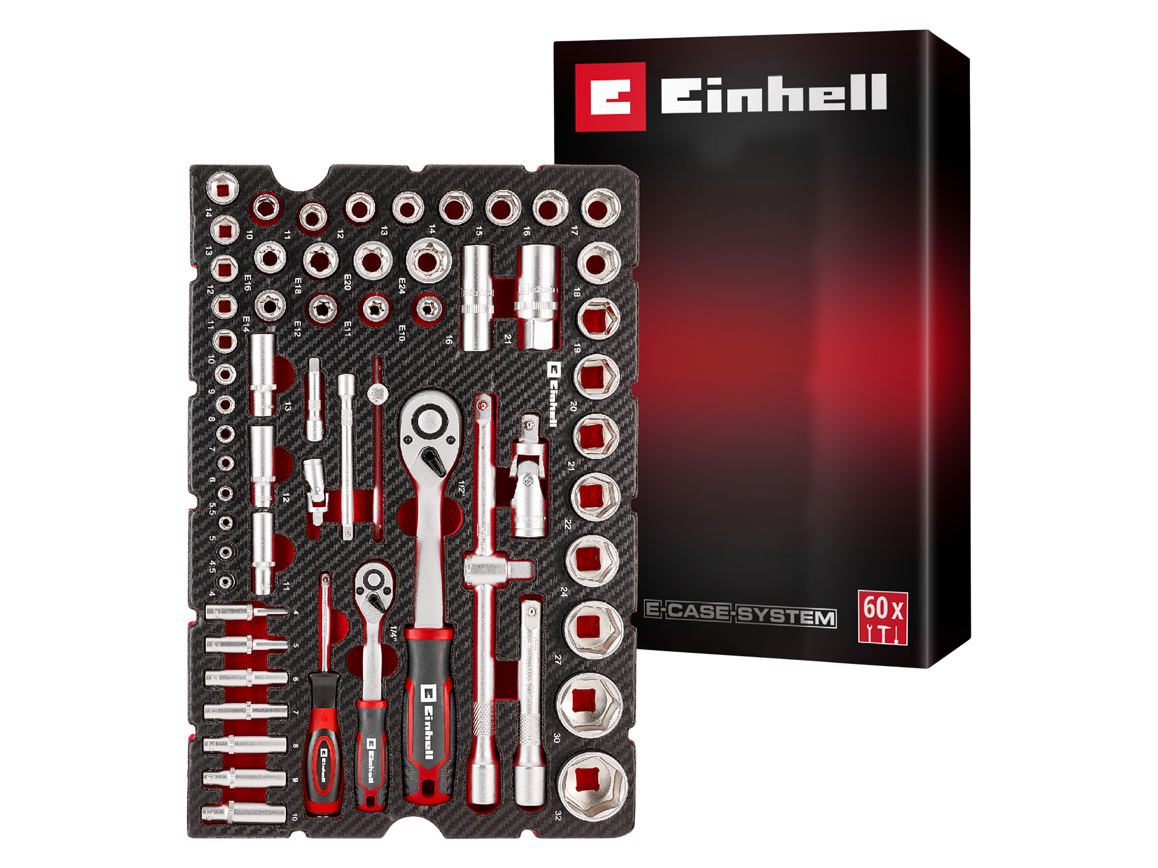 EINHELL E-Case-Einleger Stecknüsse und Ratschen, 370520, 60-teilig EINHELL E-Case-Einleger Stecknüsse und Ratschen, 370520, 60-teilig