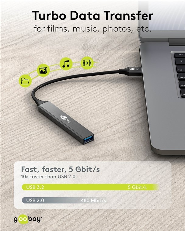 GOOBAY USB3.2 Hub 74456 Slim 4 Port USB-A auf USB-A GOOBAY USB3.2 Hub 74456 Slim 4 Port USB-A auf USB-A