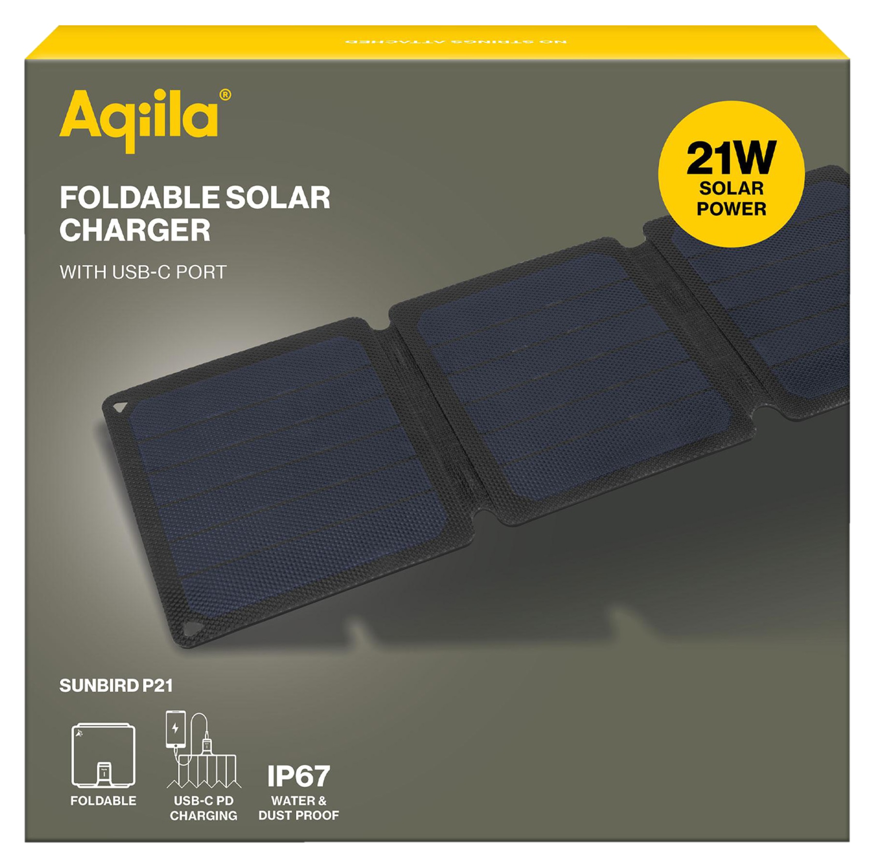 AQIILA Solarpanel Sunbird P21, 21 W, USB-C, schwarz AQIILA Solarpanel Sunbird P21, 21 W, USB-C, schwarz