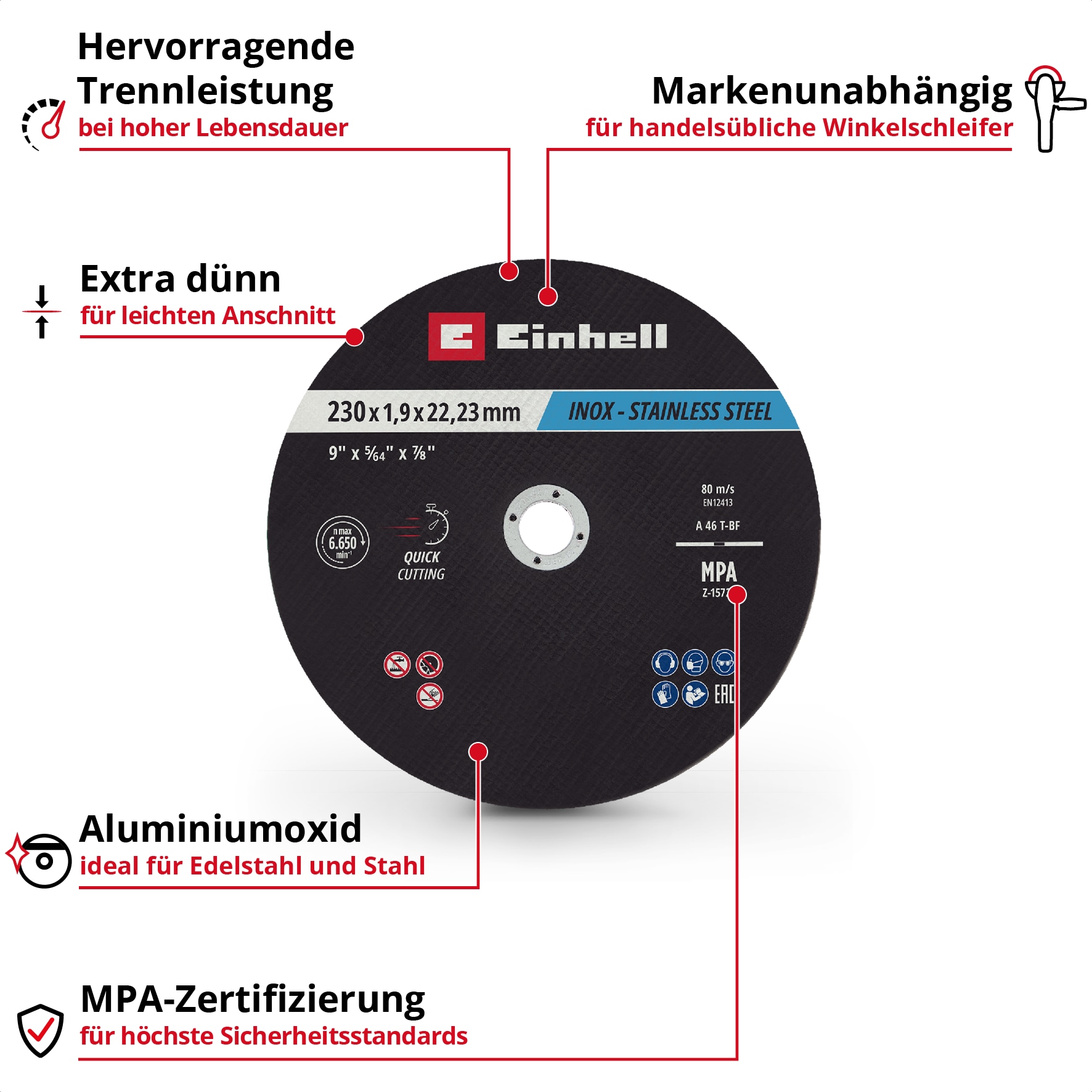 EINHELL Trennscheiben, 711524, 230x2,0 mm, 10 Stück